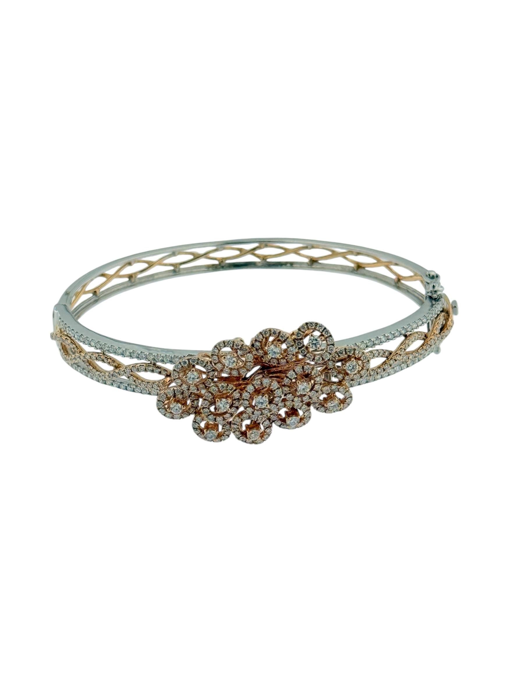 Französischer Armreif Weiß- und Roségold mit natürlichen Diamanten (Brillantschliff) im Angebot