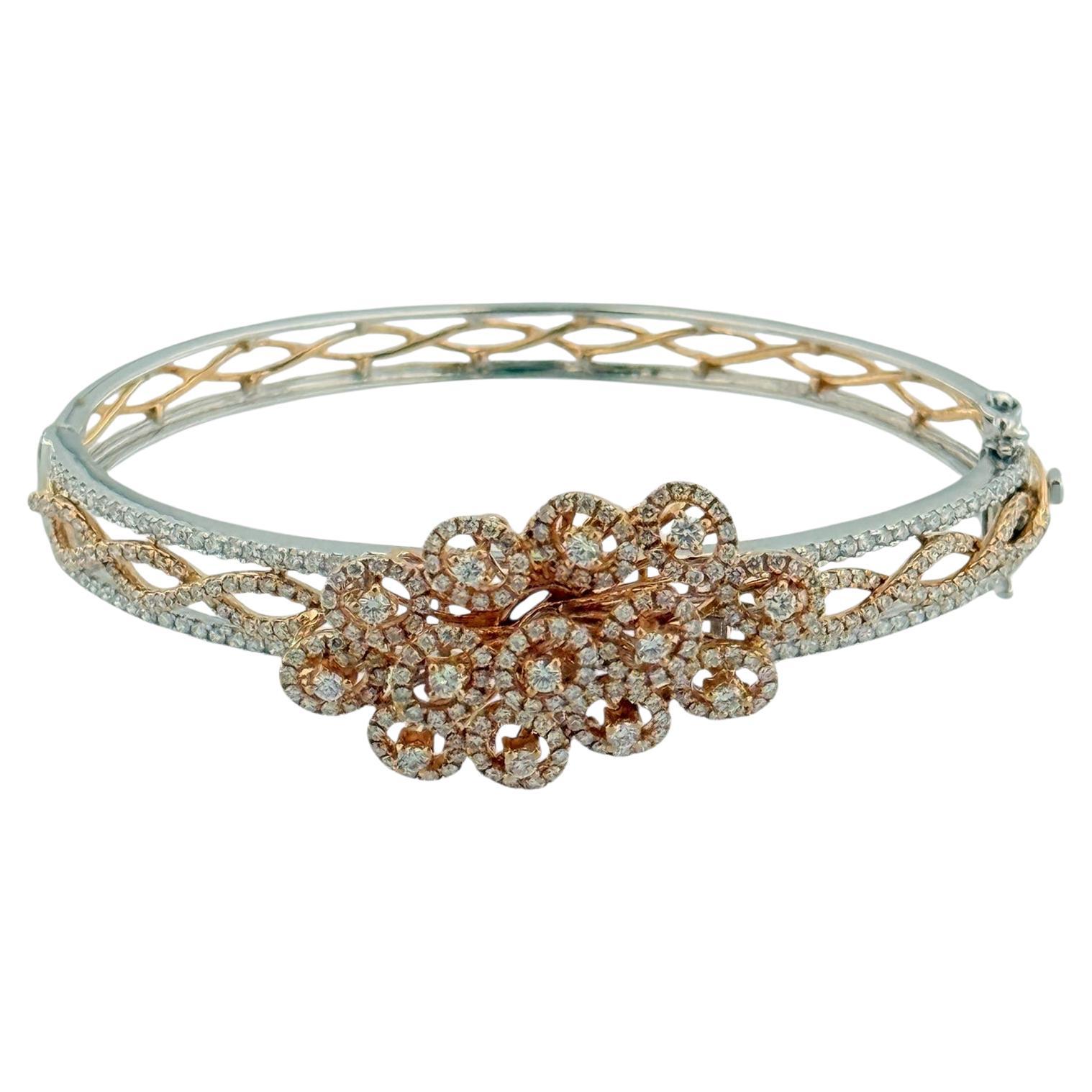 Bracelet français en or blanc et rose avec diamants naturels