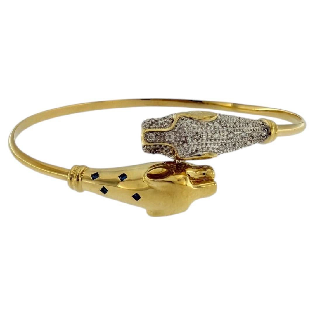 French Bangle Panthère Bracelet 18kt Gold with Diamonds and Sapphires by CEMPP