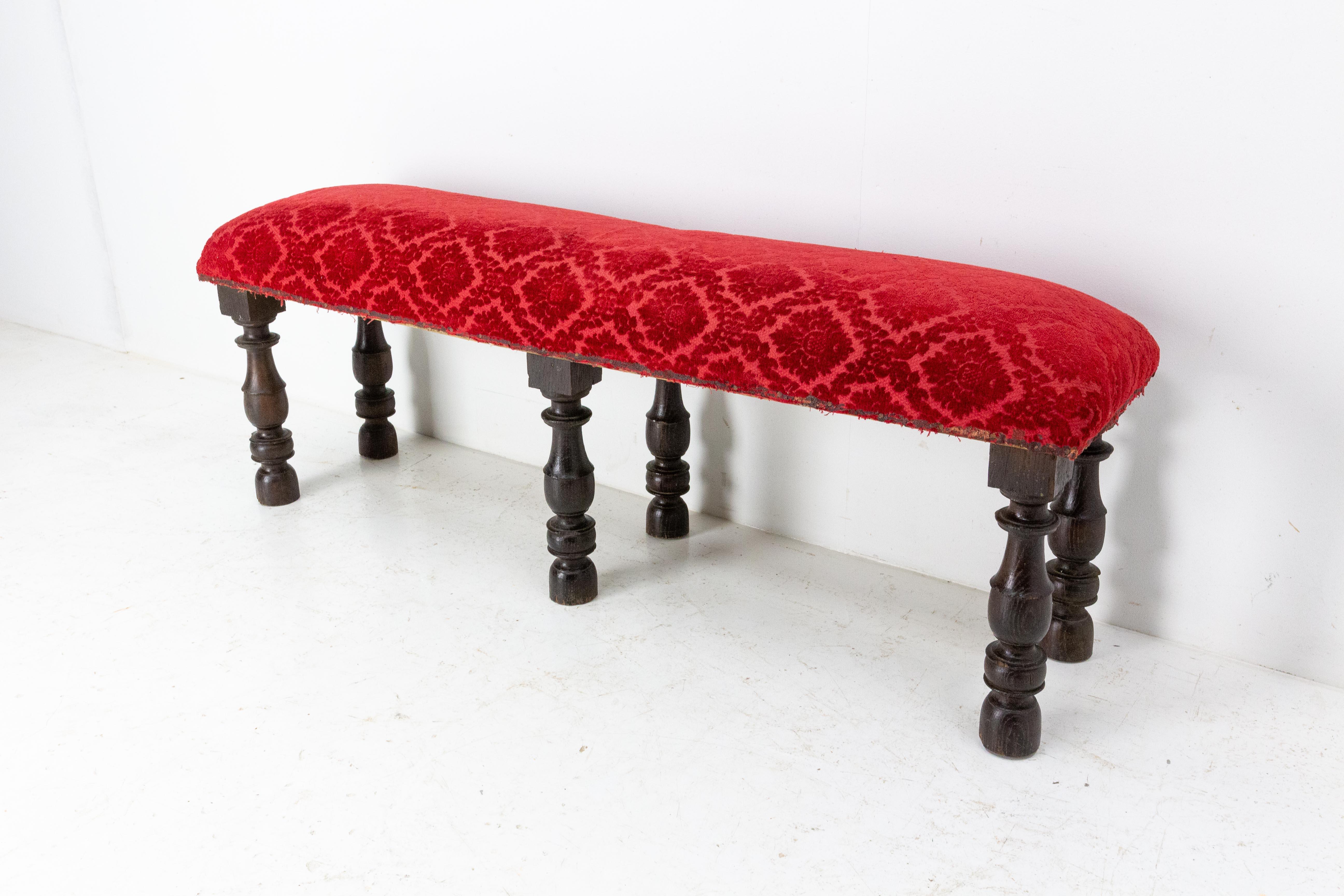 French Banquette Bench Chestnut and Upholstery, circa 1900 In Good Condition In Labrit, Landes