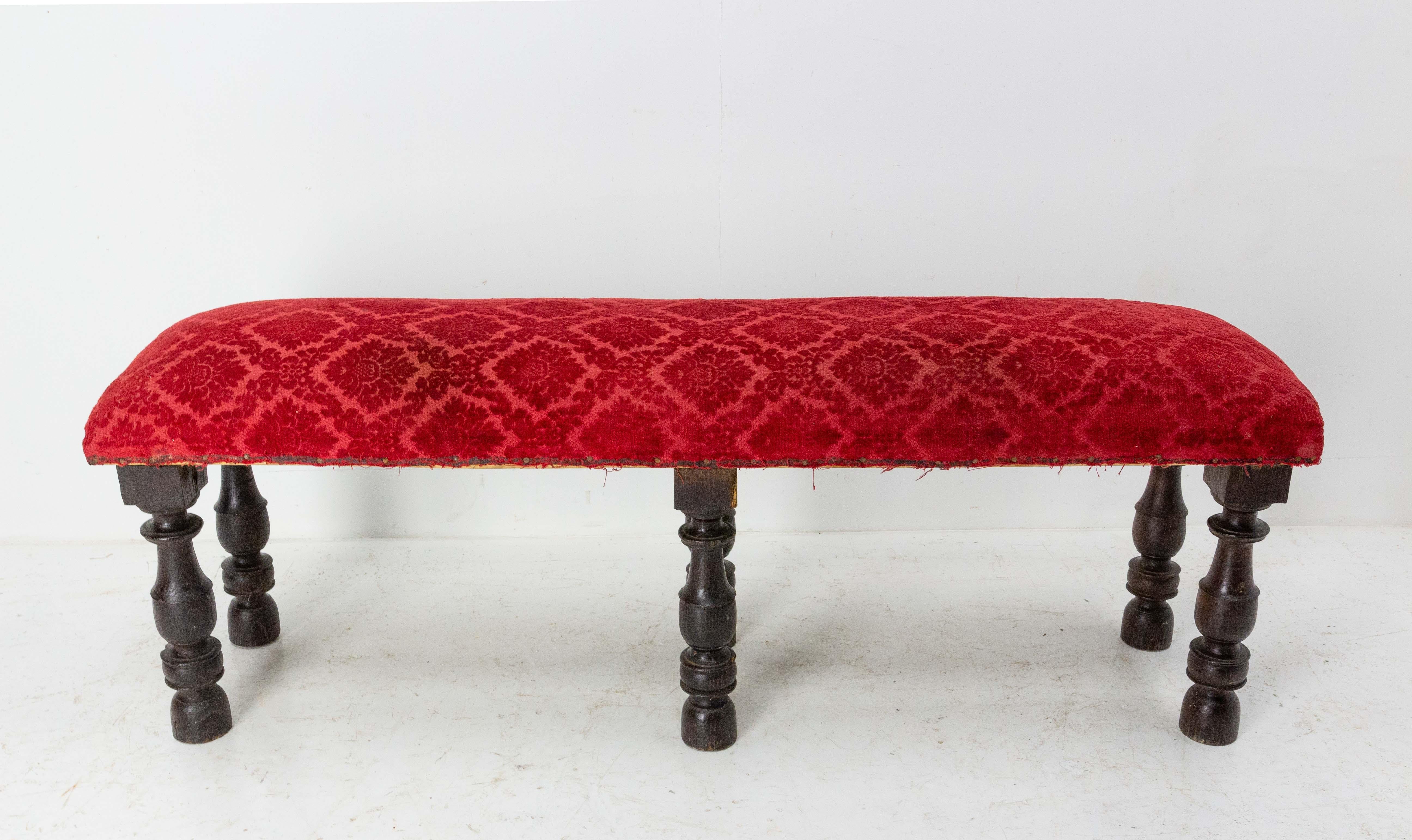 20th Century French Banquette Bench Chestnut and Upholstery, circa 1900