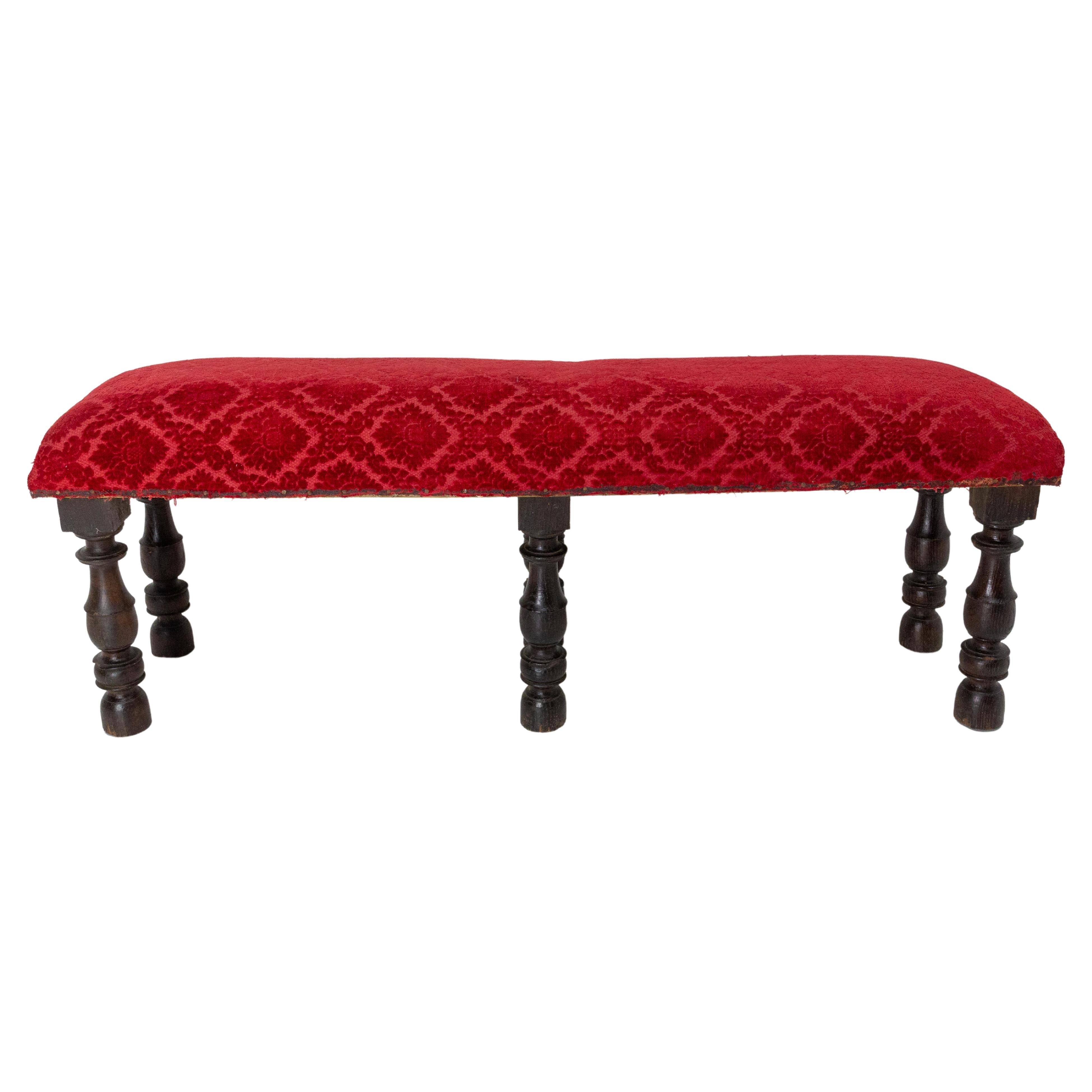 French Banquette Bench Chestnut and Upholstery, circa 1900