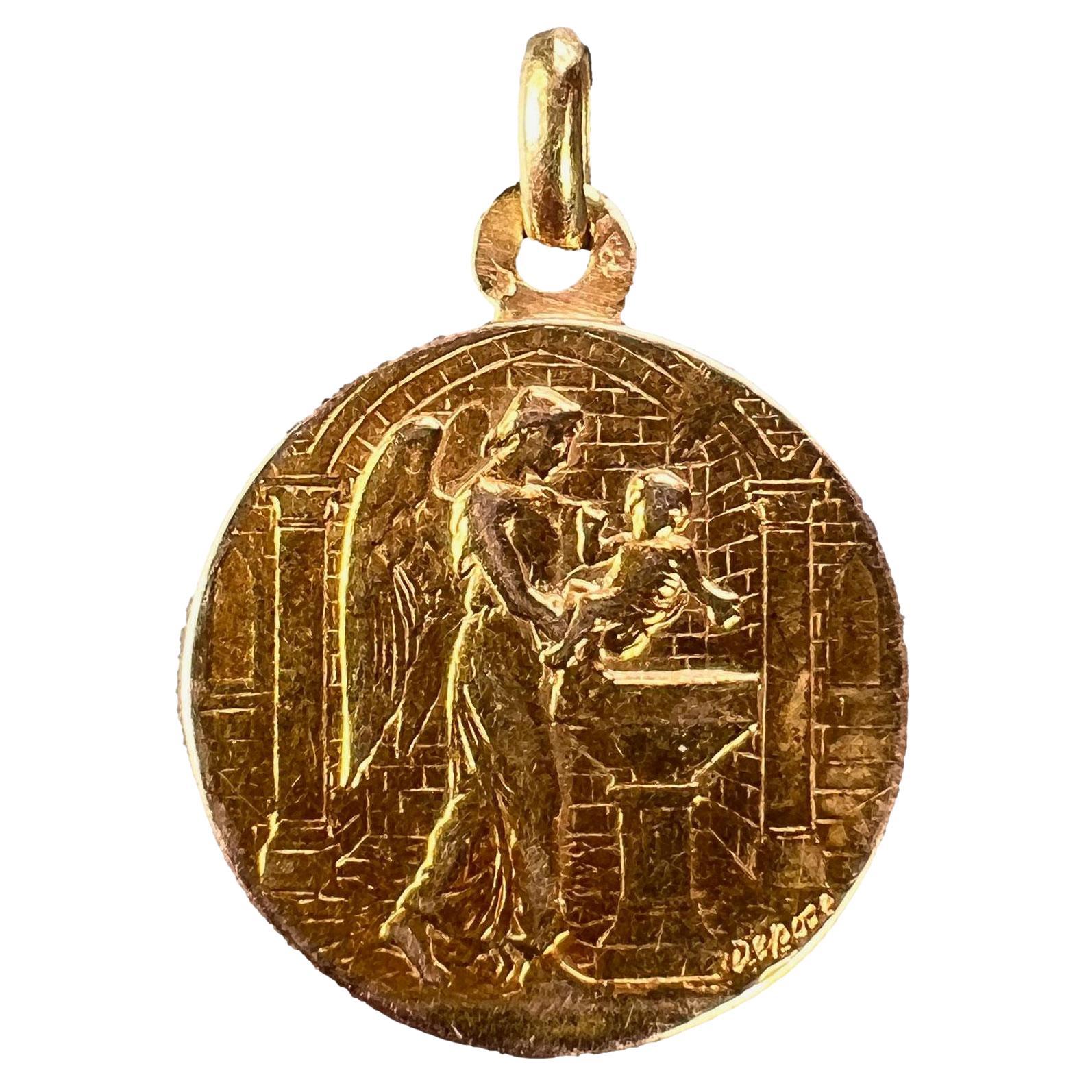 French Baptism 18K Yellow Gold Charm Pendant