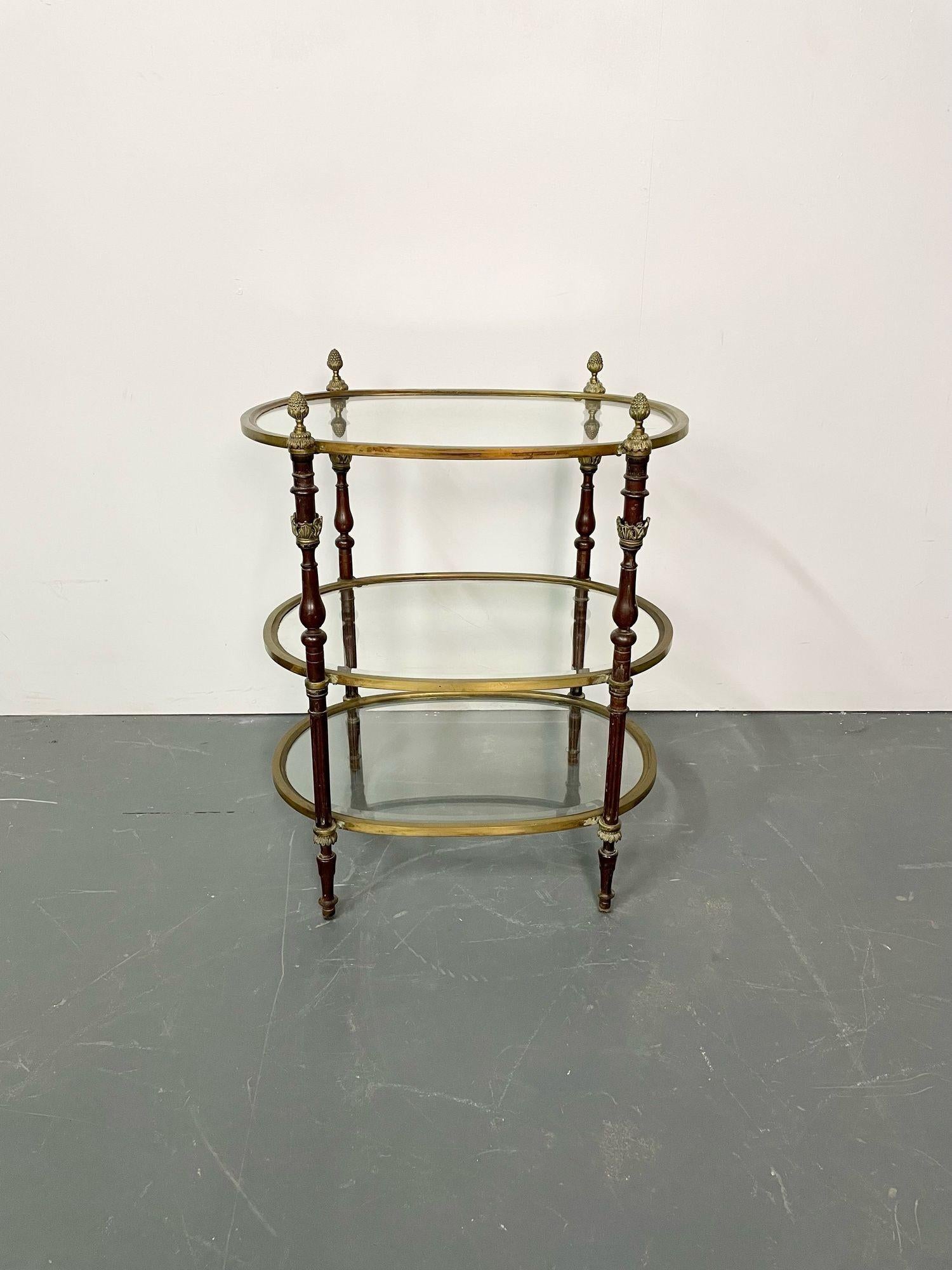 Louis XVI French Baques Style Three-Tier Glass and Bronze Etagere For Sale