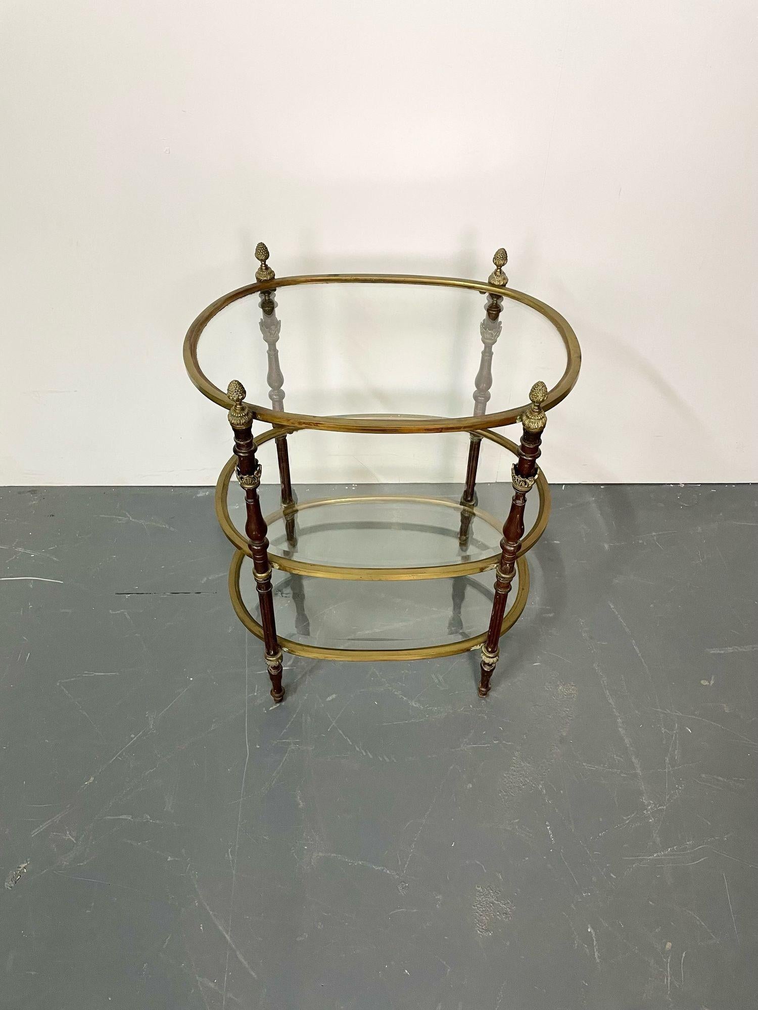 20th Century French Baques Style Three-Tier Glass and Bronze Etagere For Sale