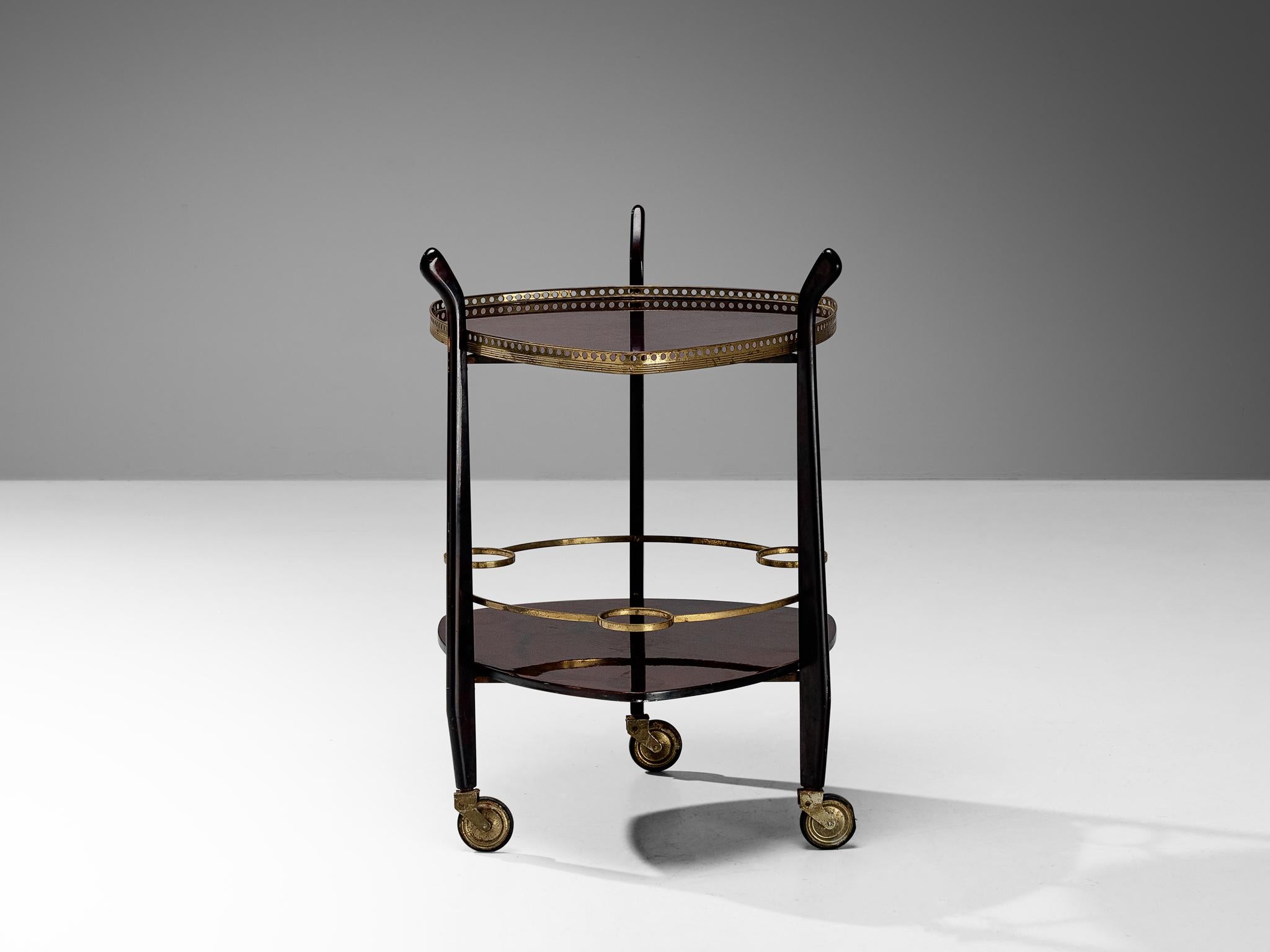 French Bar Cart in Mahogany with Decorative Brass Elements For Sale 1