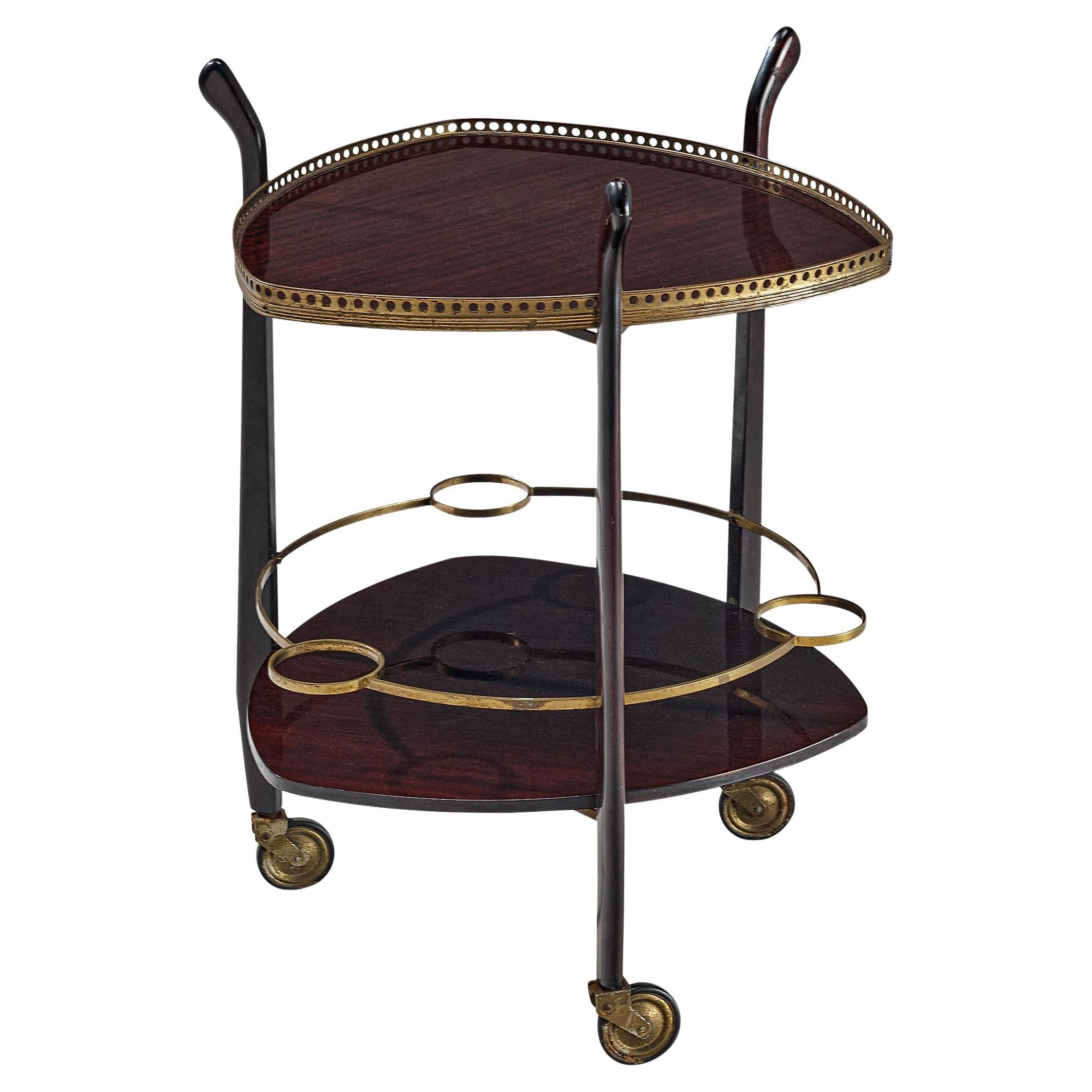 French Bar Cart in Mahogany with Decorative Brass Elements