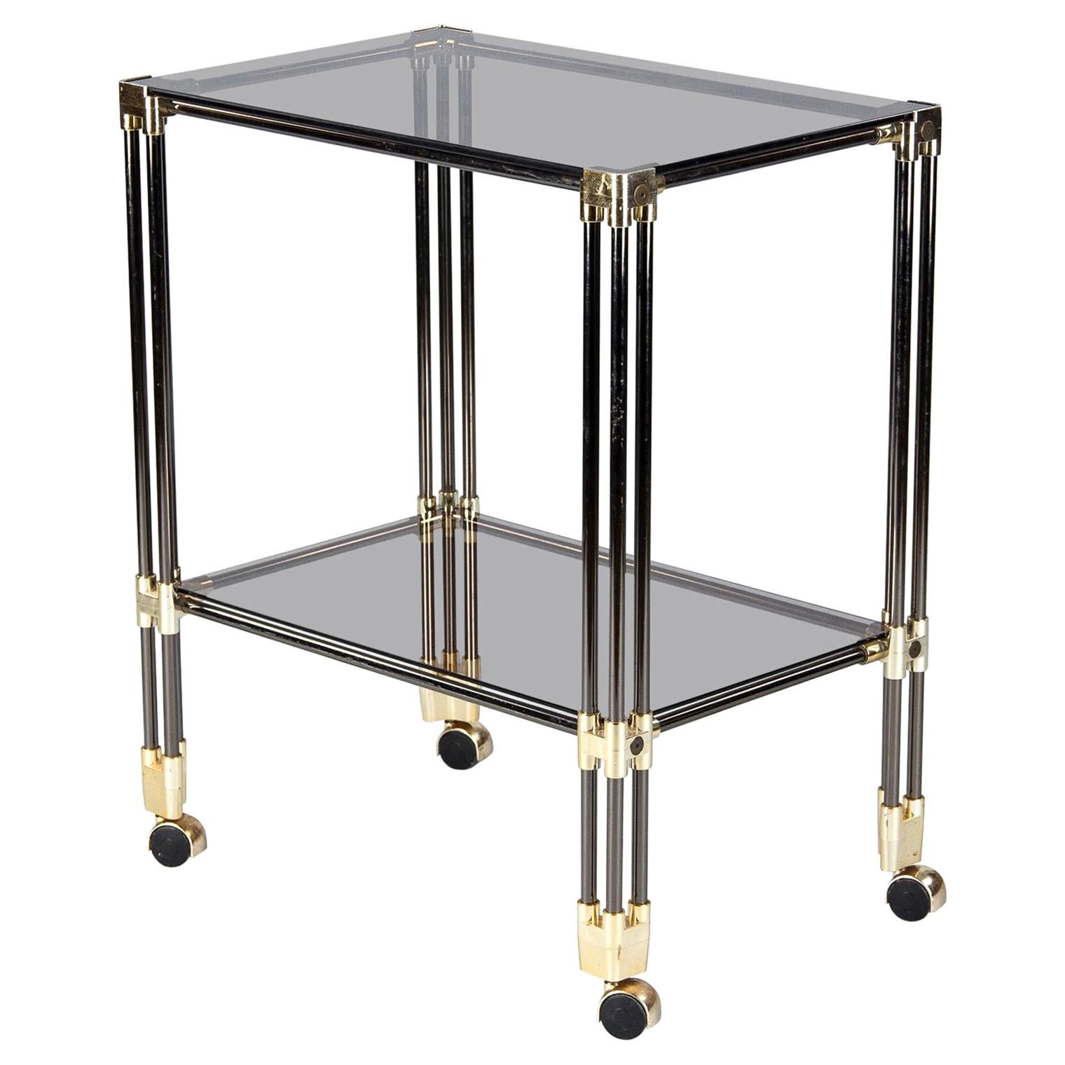 French Bar Cart in Nickel, Brass and Smoked Glass, 1970s