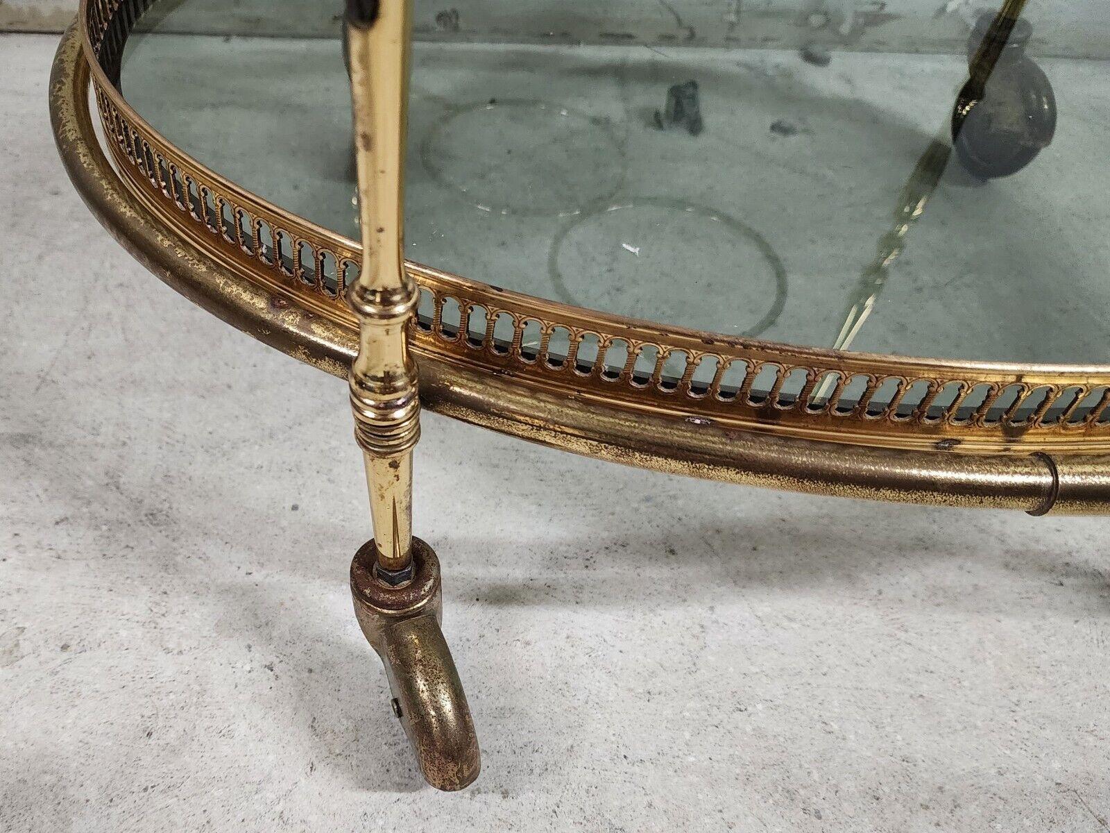 French Bar Cart Serving Trolley Brass Vintage For Sale 5