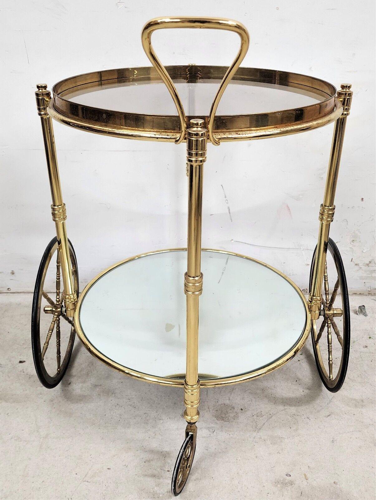 French Bar Cart Serving Trolley Brass Vintage In Good Condition For Sale In Lake Worth, FL