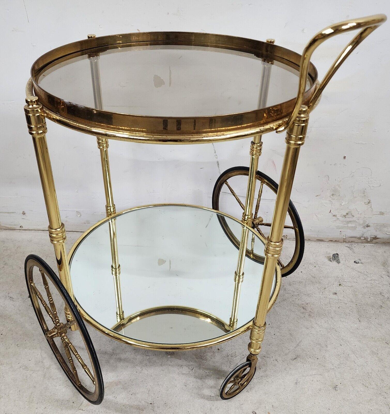 Late 20th Century French Bar Cart Serving Trolley Brass Vintage For Sale
