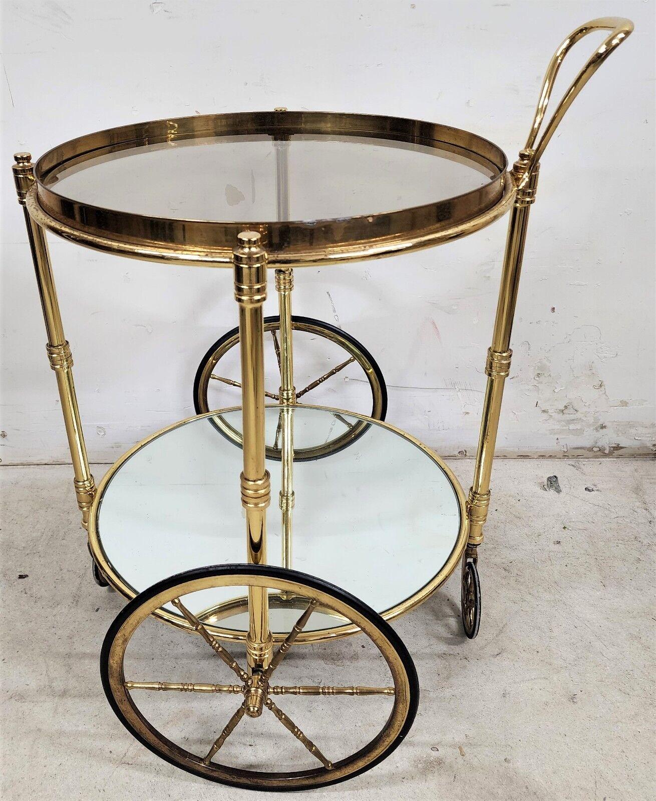 French Bar Cart Serving Trolley Brass Vintage For Sale 1