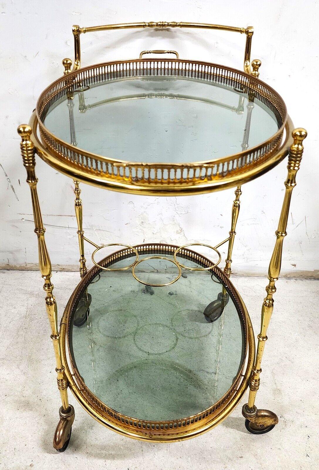 French Bar Cart Serving Trolley Brass Vintage In Good Condition For Sale In Lake Worth, FL