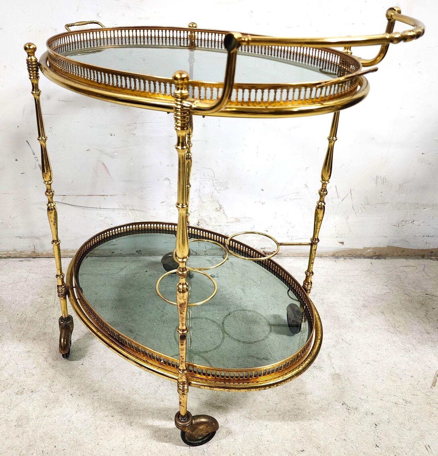 20th Century French Bar Cart Serving Trolley Brass Vintage For Sale