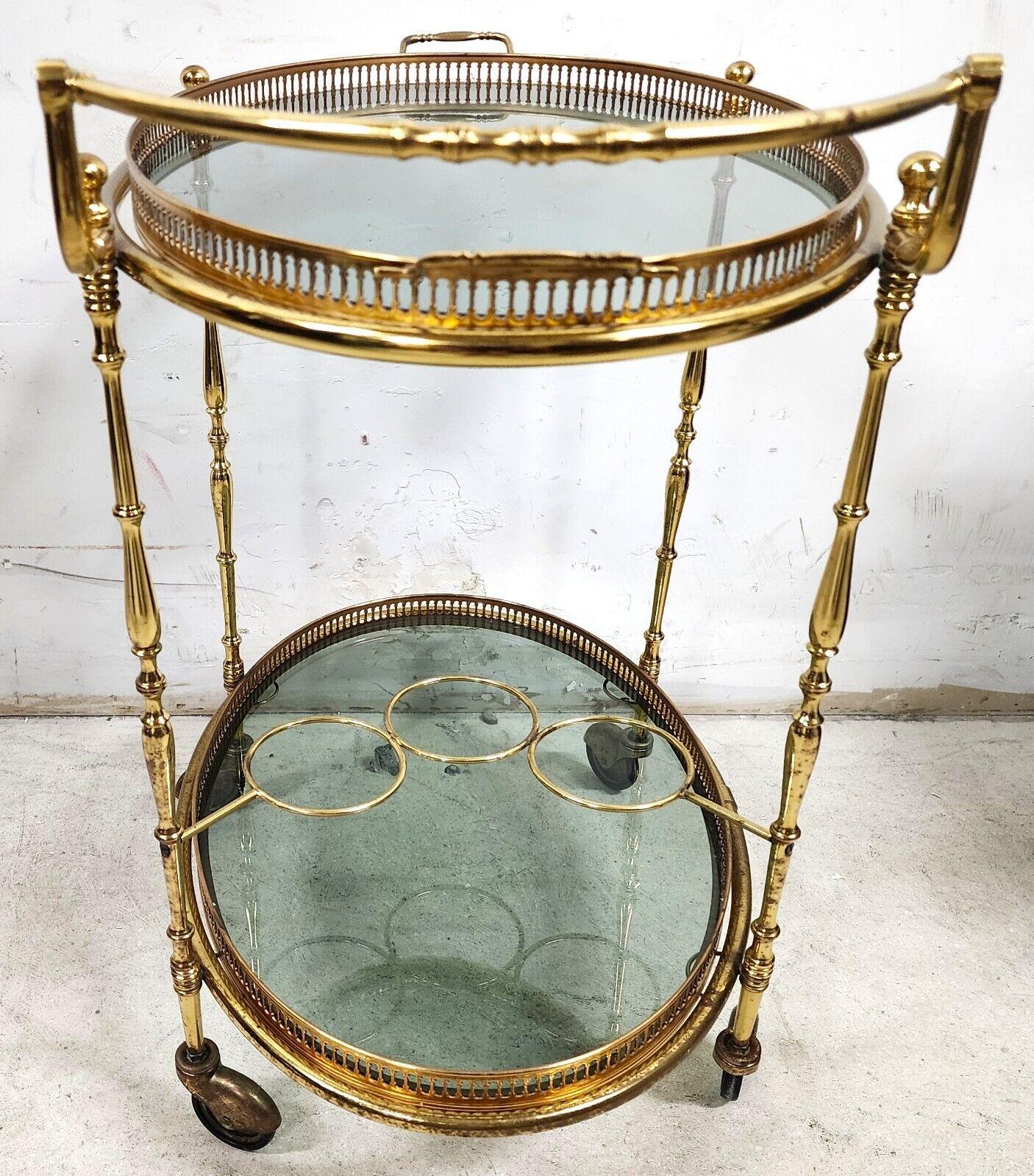 French Bar Cart Serving Trolley Brass Vintage For Sale 1