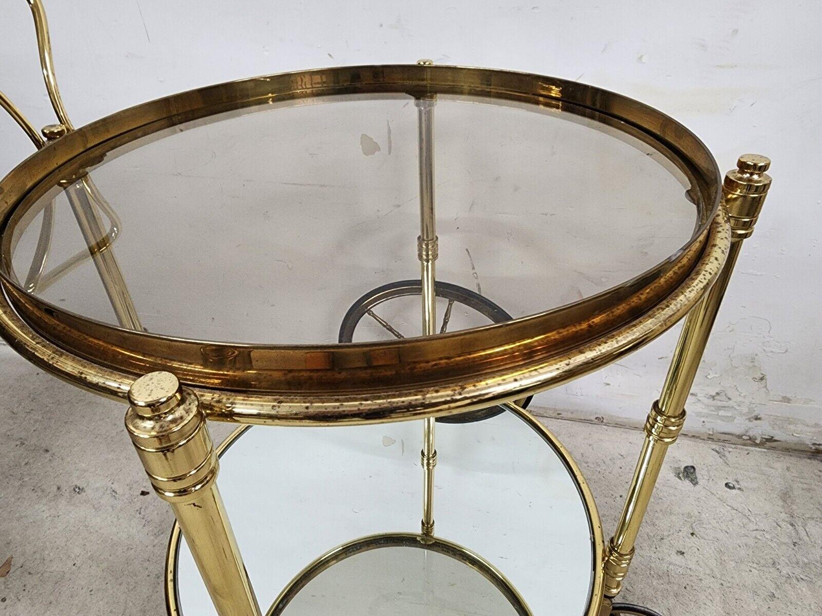 French Bar Cart Serving Trolley Brass Vintage For Sale 5