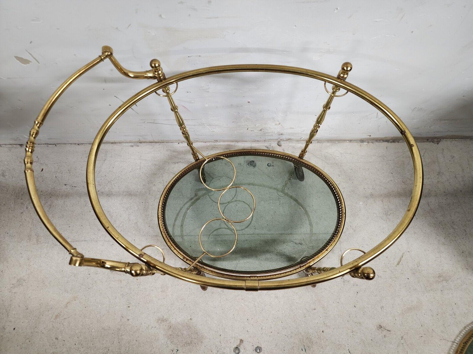 French Bar Cart Serving Trolley Brass Vintage For Sale 3