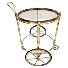 French Bar Cart Serving Trolley Brass Used