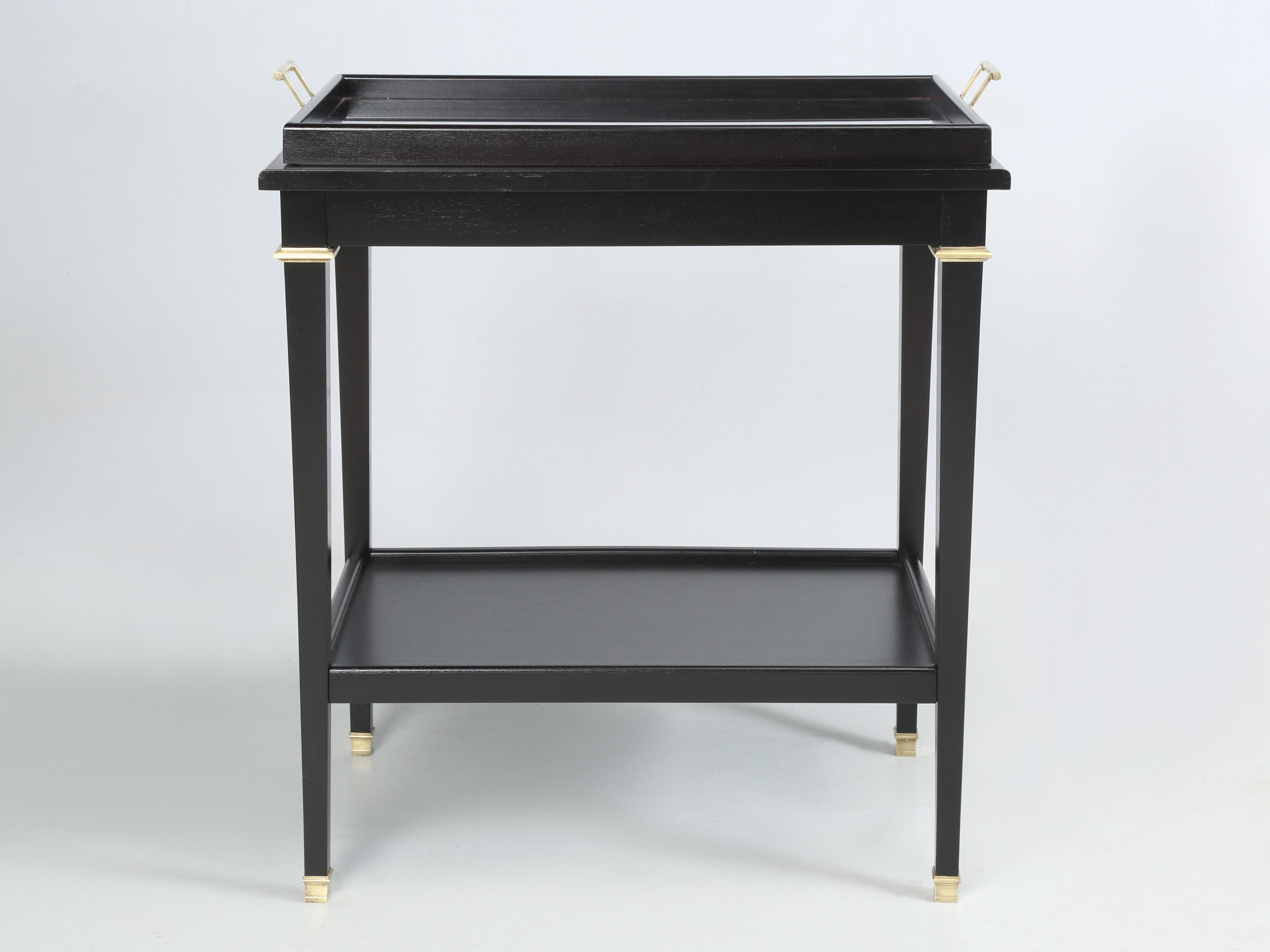 Mid-20th Century French Bar Cart, Side or End Table Ebonized Mahogany Restored in Style Louis XVI