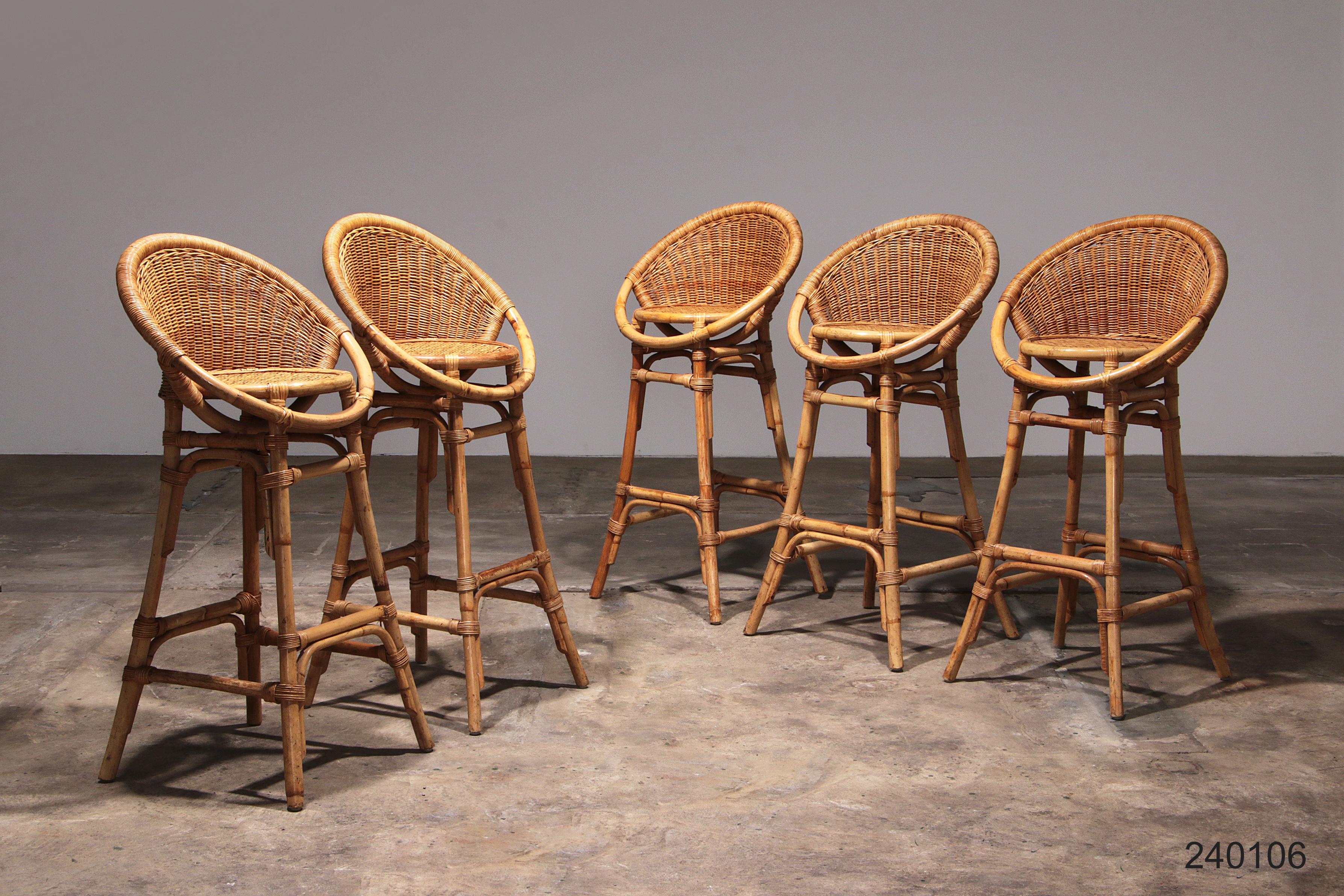 French bar stools in bohemian style with bamboo frame, 1970 For Sale 10