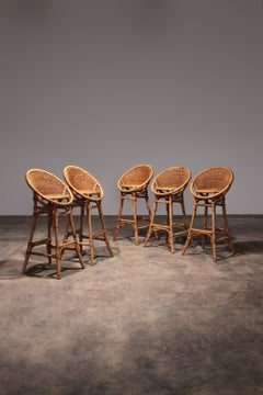 French bar stools in bohemian style with bamboo frame, 1970
