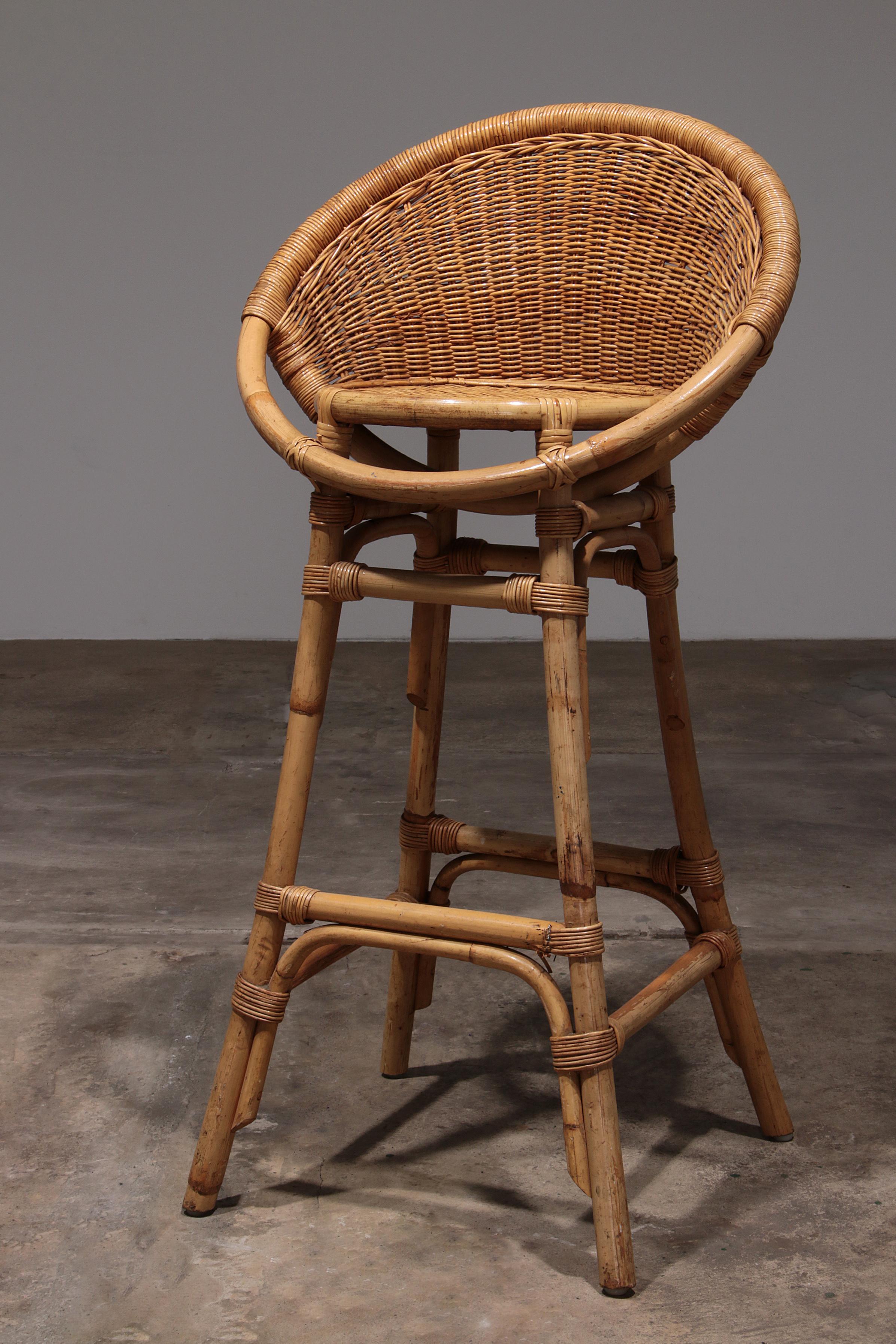 French bar stools in bohemian style with bamboo frame, 1970 For Sale 2