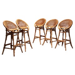 Vintage French bar stools in bohemian style with bamboo frame, 1970