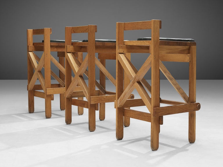French Bar Stools in Solid Oak For Sale at 1stDibs