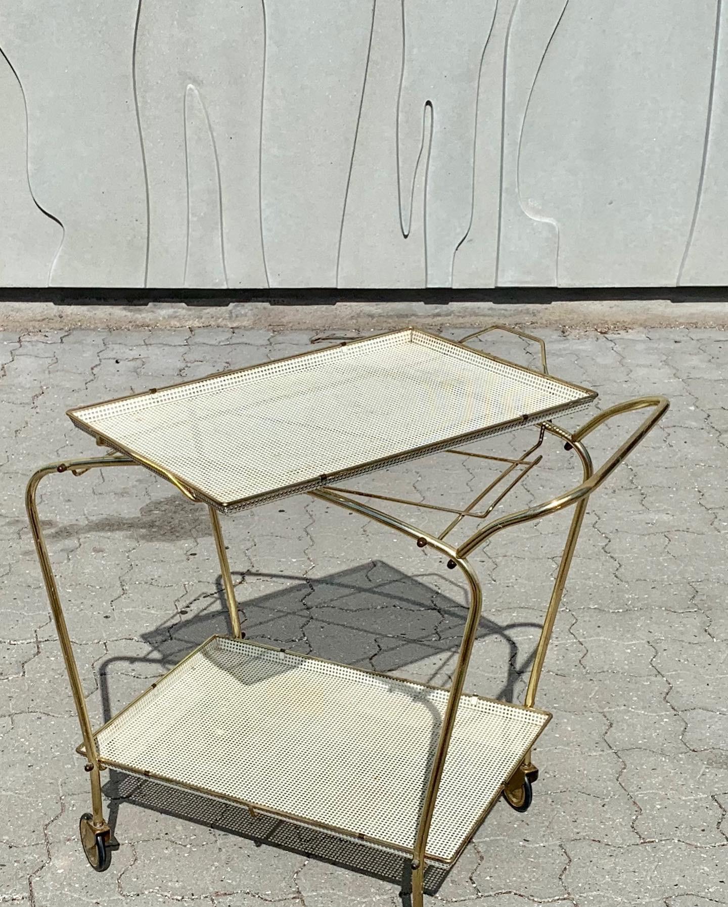 Italian French Bar Trolley Serving Tables in the Style of Mathieu Matégot, 1950s For Sale