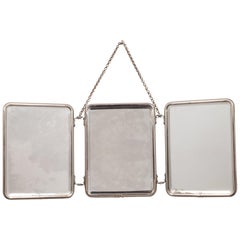 French Barber's Nickel Tri-Fold Shaving Mirror, circa 1900-1920