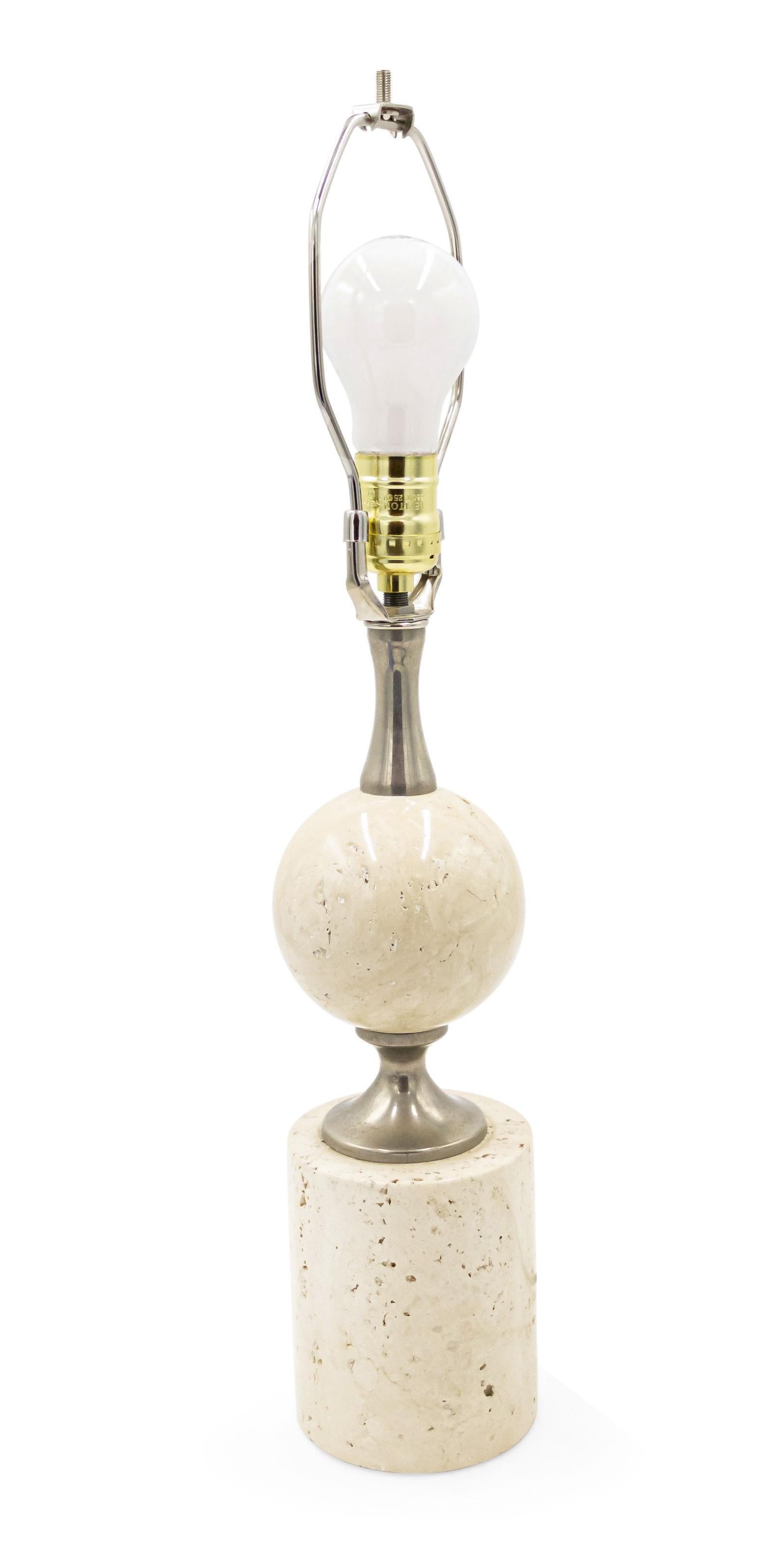 Silvered French Barbier Travertine Table Lamp For Sale