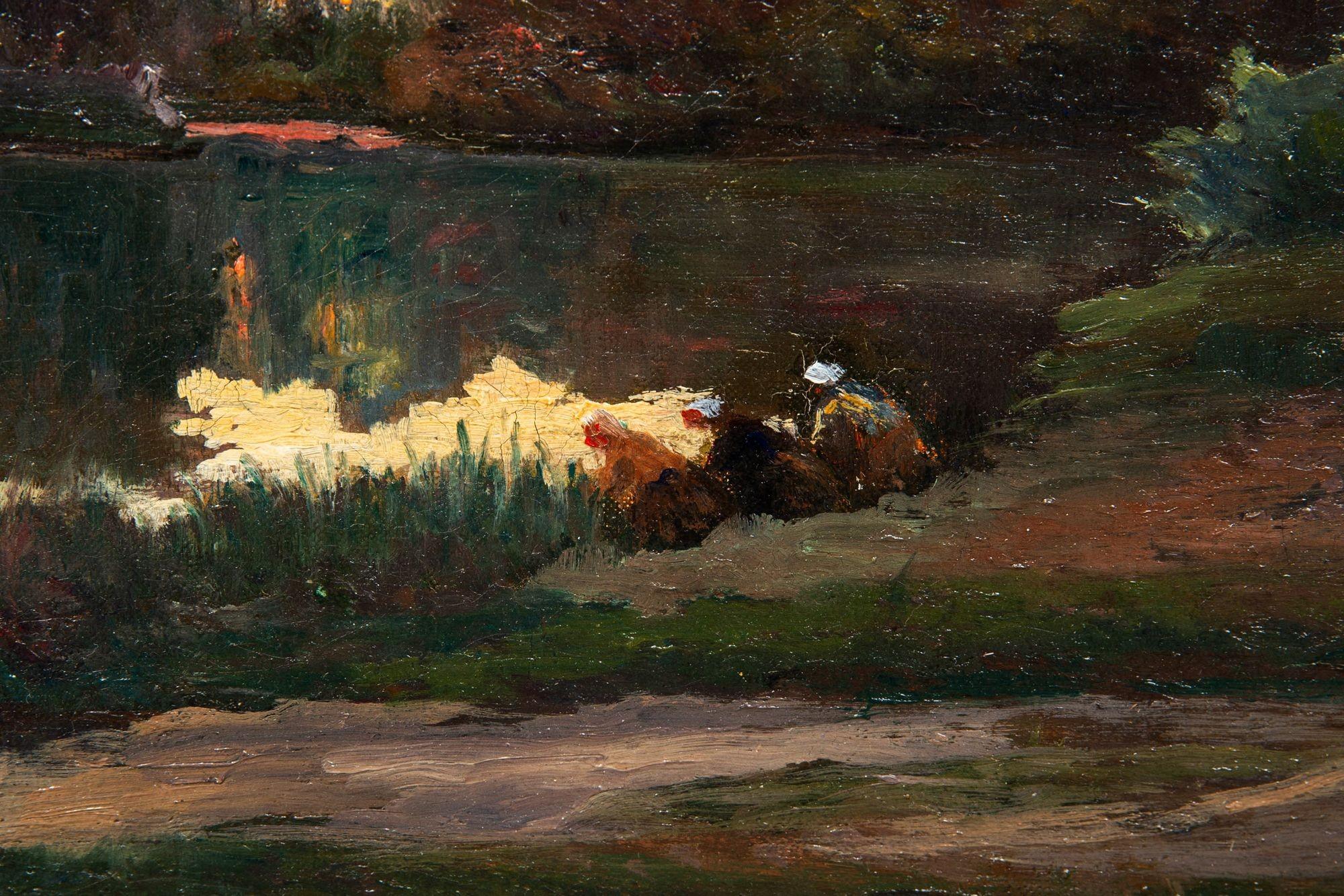 Französisches Barbizon, antikes Öl-Landschaftsgemälde, Flussbild, 19. Jahrhundert im Angebot 4
