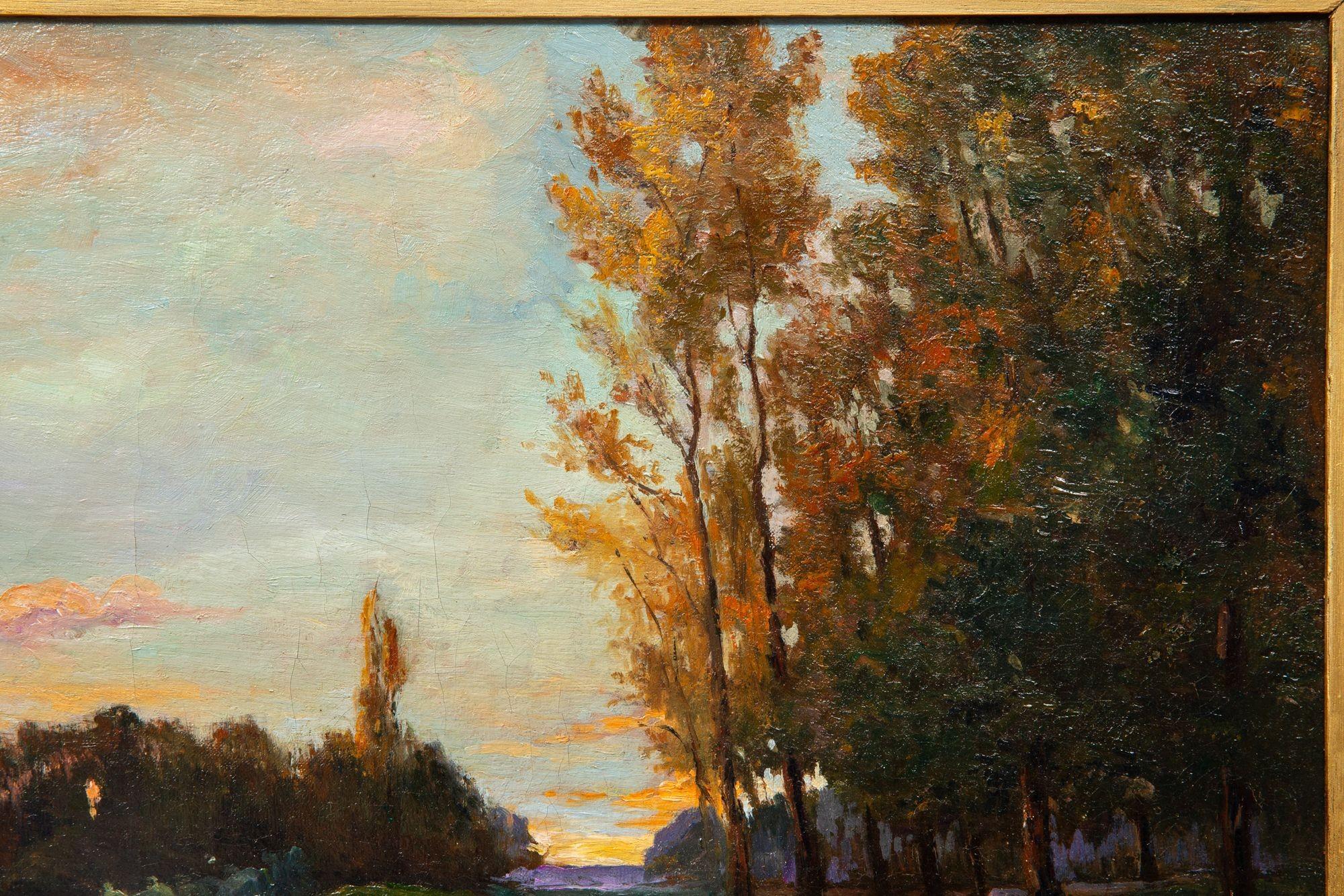 Französisches Barbizon, antikes Öl-Landschaftsgemälde, Flussbild, 19. Jahrhundert (Handbemalt) im Angebot
