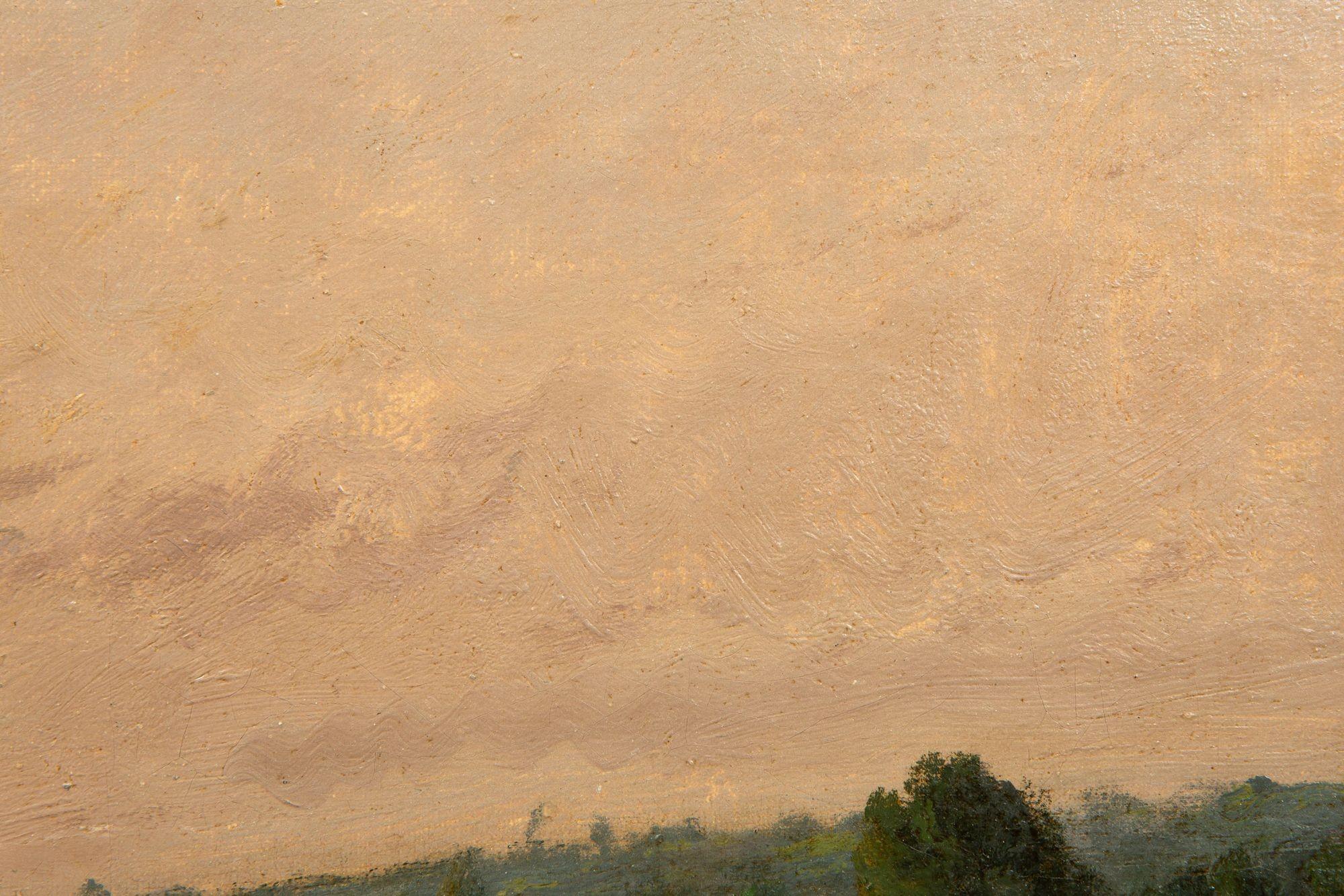 Peinture à l'huile ancienne d'un paysage de soirée de Barbizon par Henri Perret en vente 8