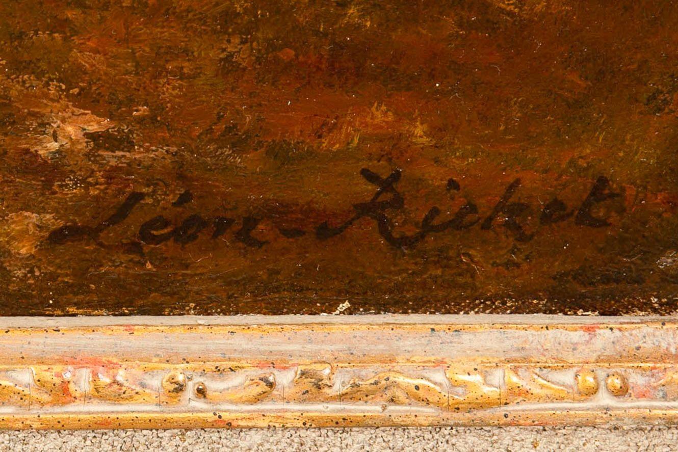 Cuadro al óleo antiguo de Barbizon de una puesta de sol de Léon Richet en venta 3