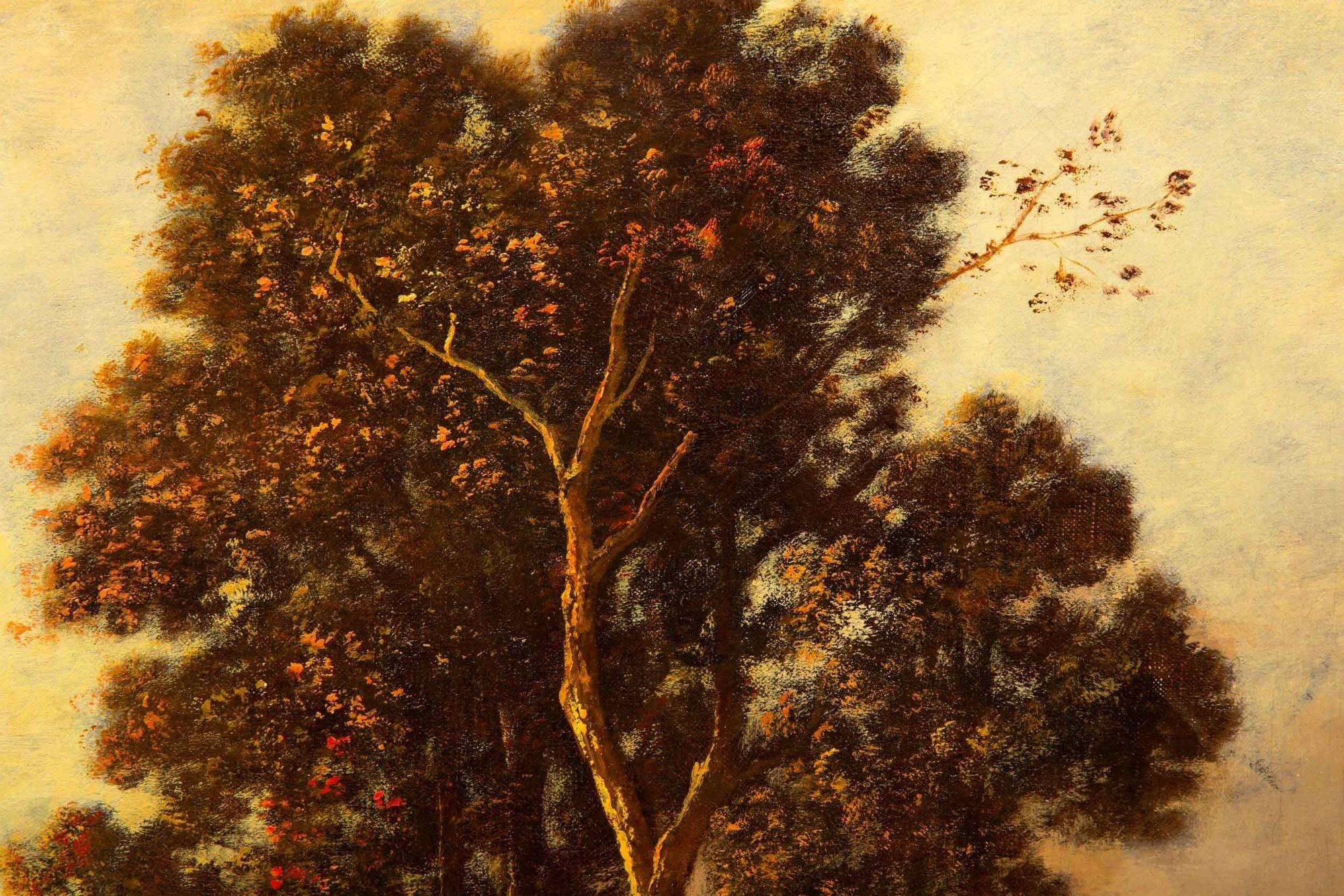 Cuadro al óleo antiguo de Barbizon de una puesta de sol de Léon Richet en venta 7