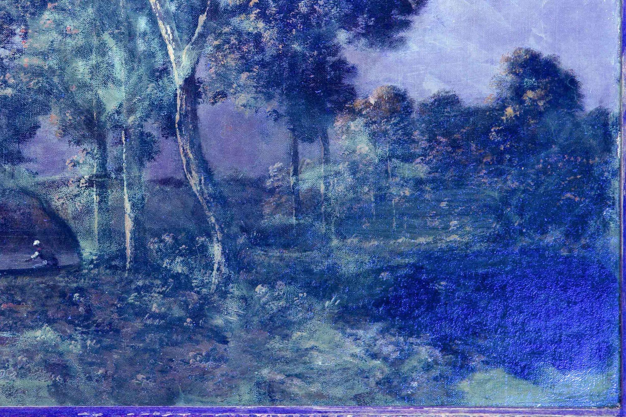 Cuadro al óleo antiguo de Barbizon de una puesta de sol de Léon Richet en venta 10