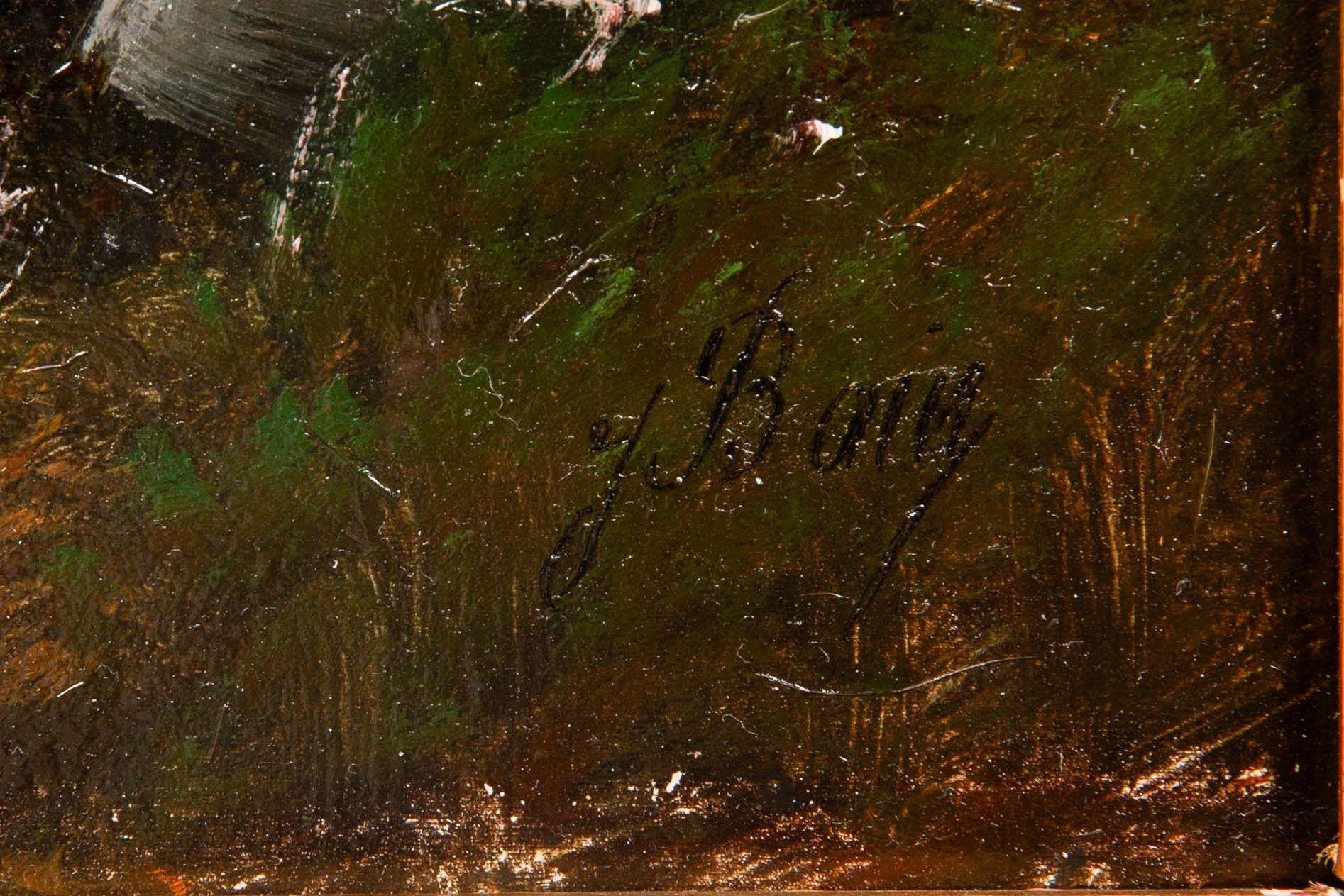 Antikes französisches Ölgemälde einer Abendlandschaft von Jean Bain aus Barbizon, Barbizon im Angebot 3