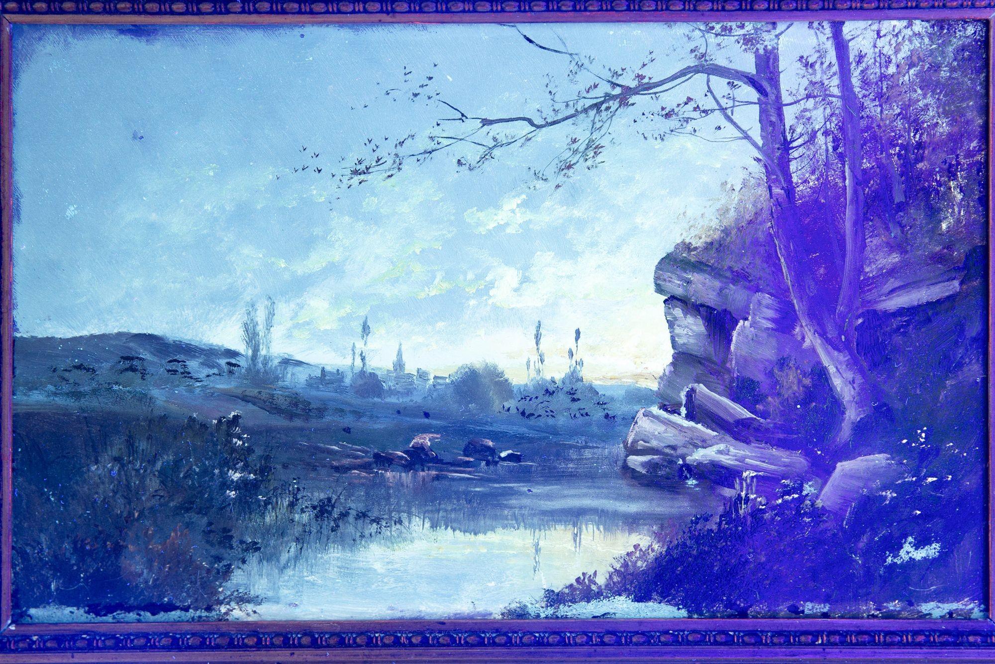 Antikes französisches Ölgemälde einer Abendlandschaft von Jean Bain aus Barbizon, Barbizon im Angebot 7