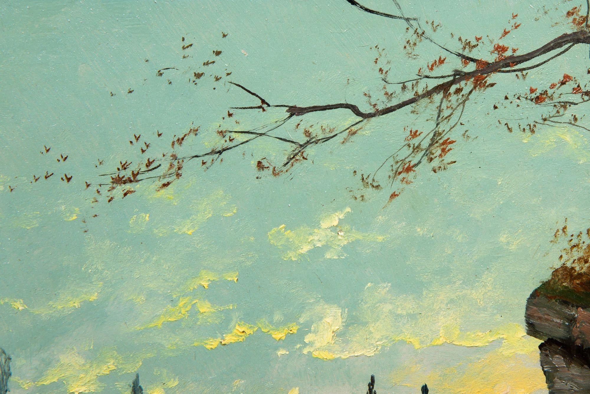 Antikes französisches Ölgemälde einer Abendlandschaft von Jean Bain aus Barbizon, Barbizon im Angebot 9