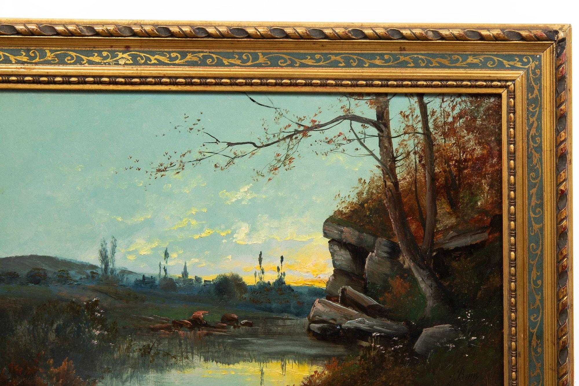 Antikes französisches Ölgemälde einer Abendlandschaft von Jean Bain aus Barbizon, Barbizon im Angebot 13