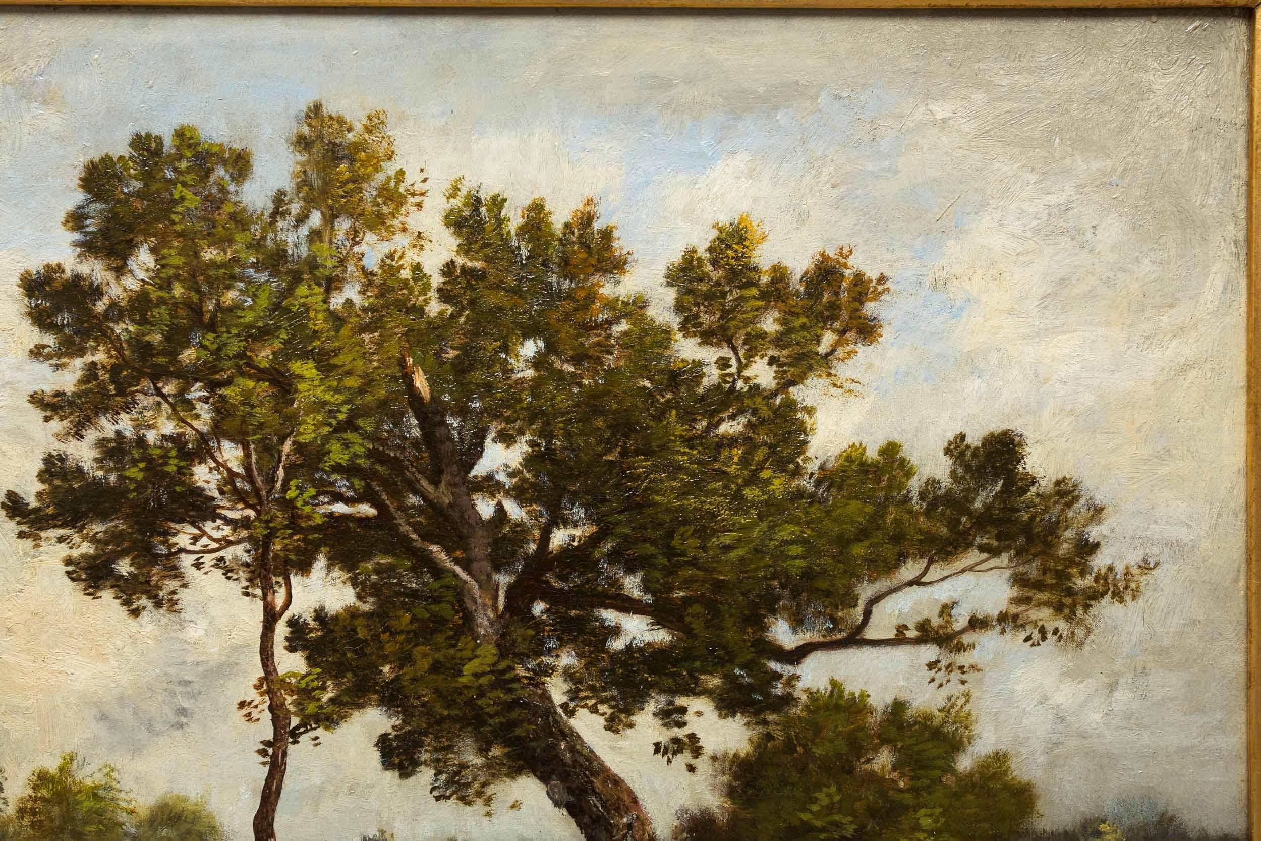 French Barbizon Antique Summer Landscape Painting by Léon Richet In Good Condition In Shippensburg, PA