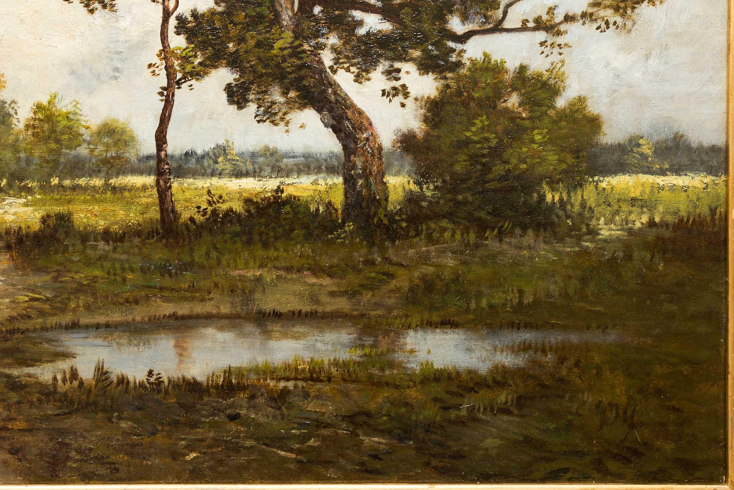 French Barbizon Antique Summer Landscape Painting by Léon Richet 1