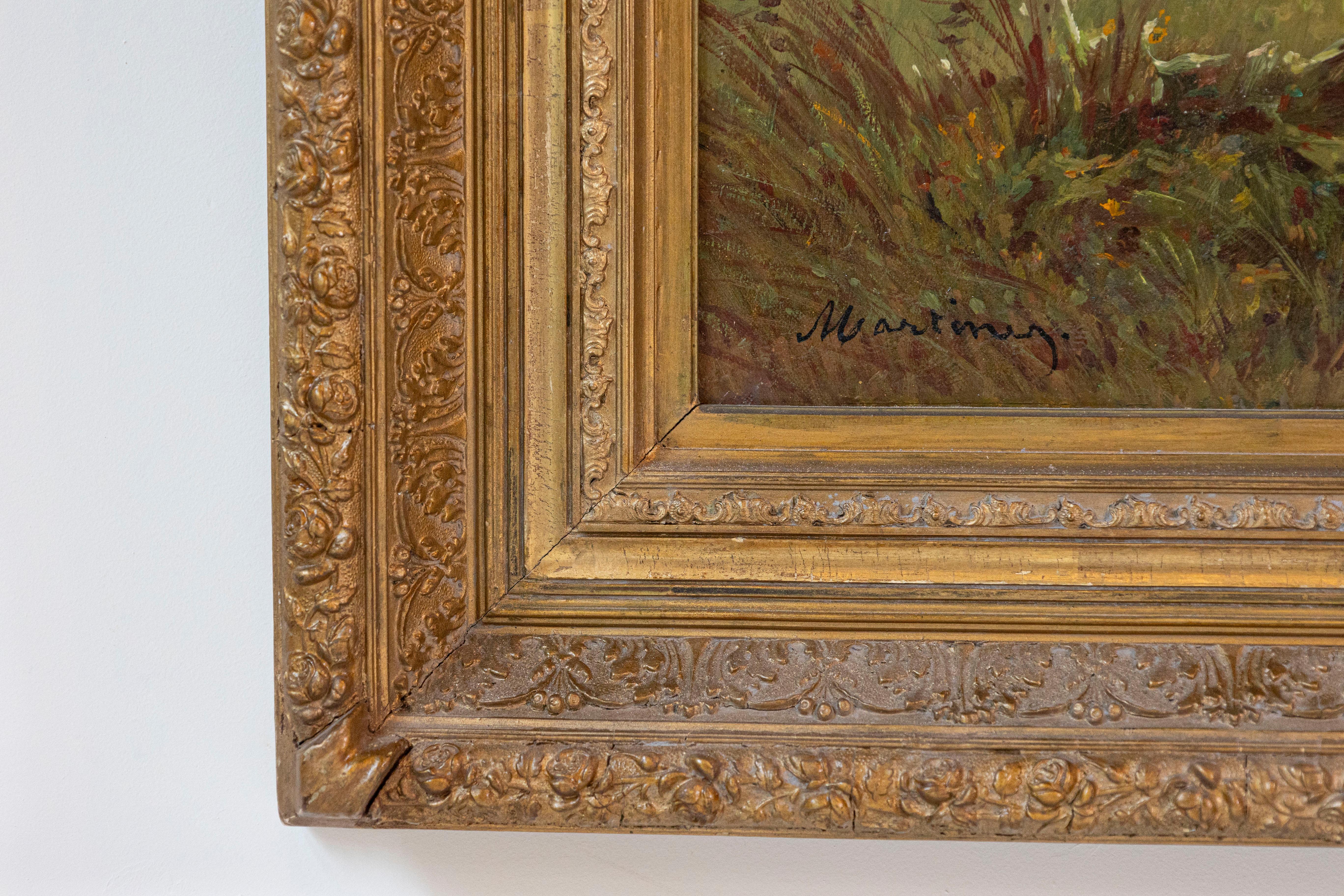 French Barbizon Oil Painting of Cattle Herd by Pablo Martinez del Rio, 1870s In Good Condition For Sale In Atlanta, GA