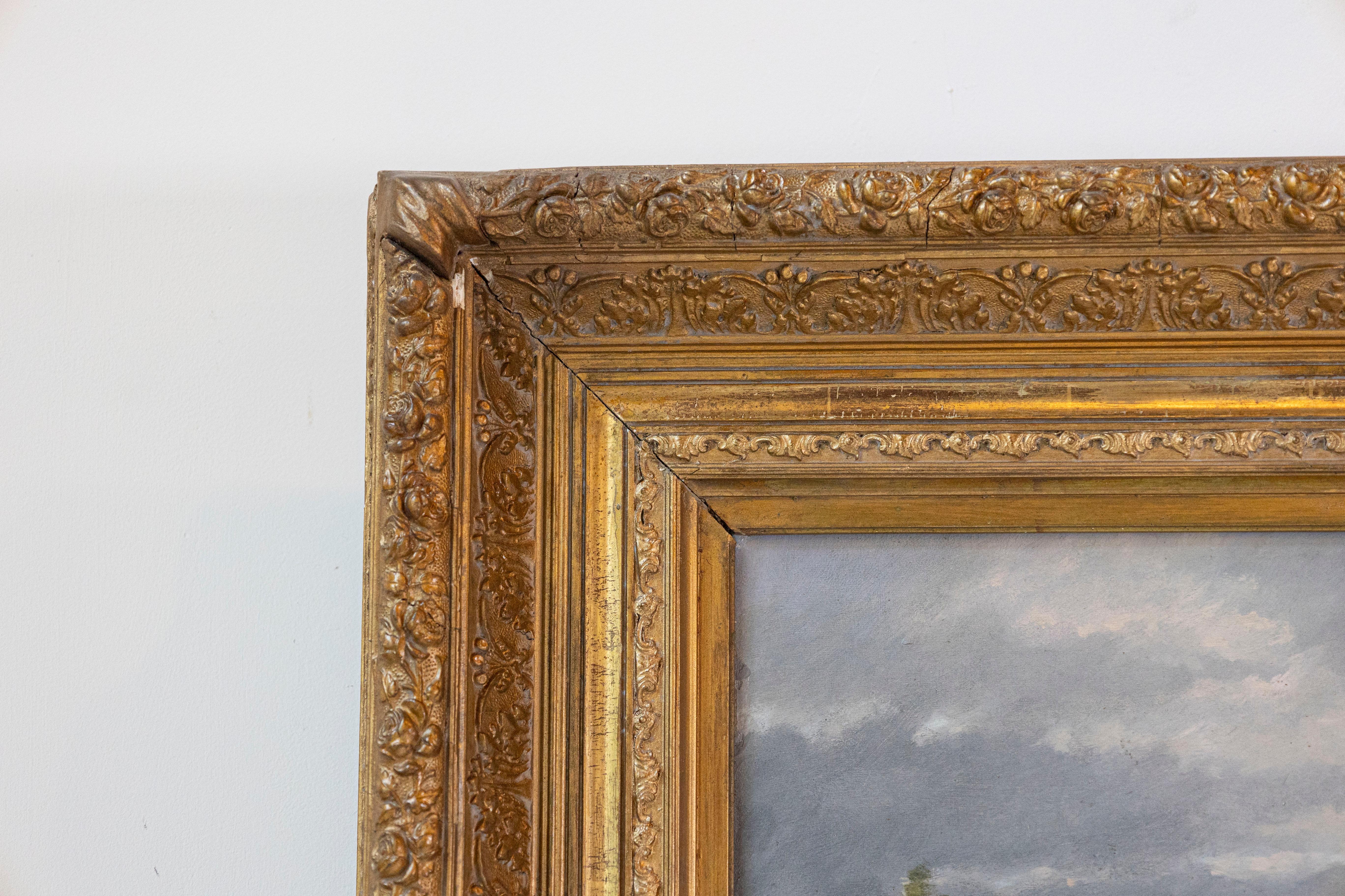 19th Century French Barbizon Oil Painting of Cattle Herd by Pablo Martinez del Rio, 1870s For Sale