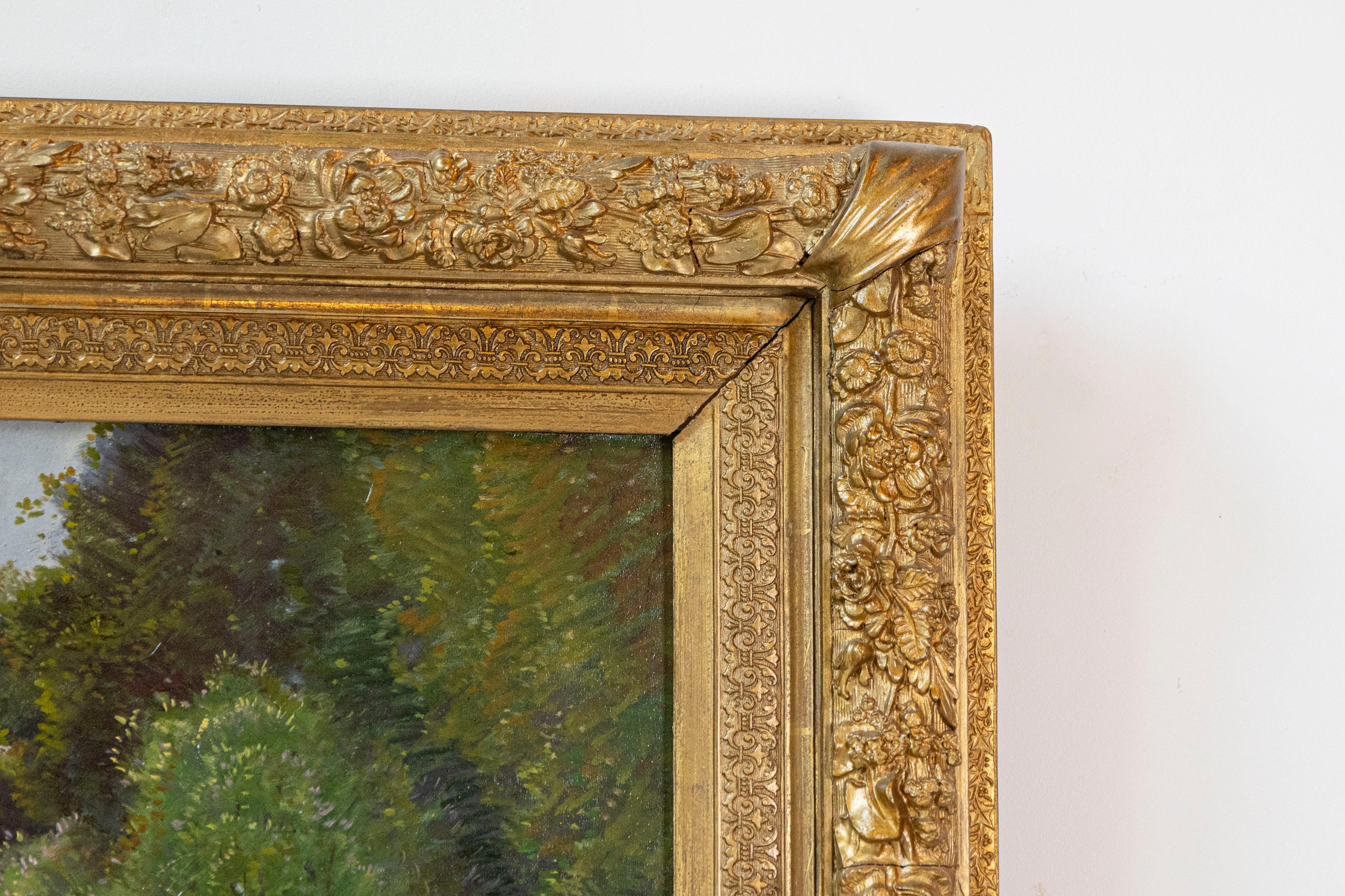 French Barbizon Painting of a Shepherd with His Herd of Sheep, Late 19th Century For Sale 1