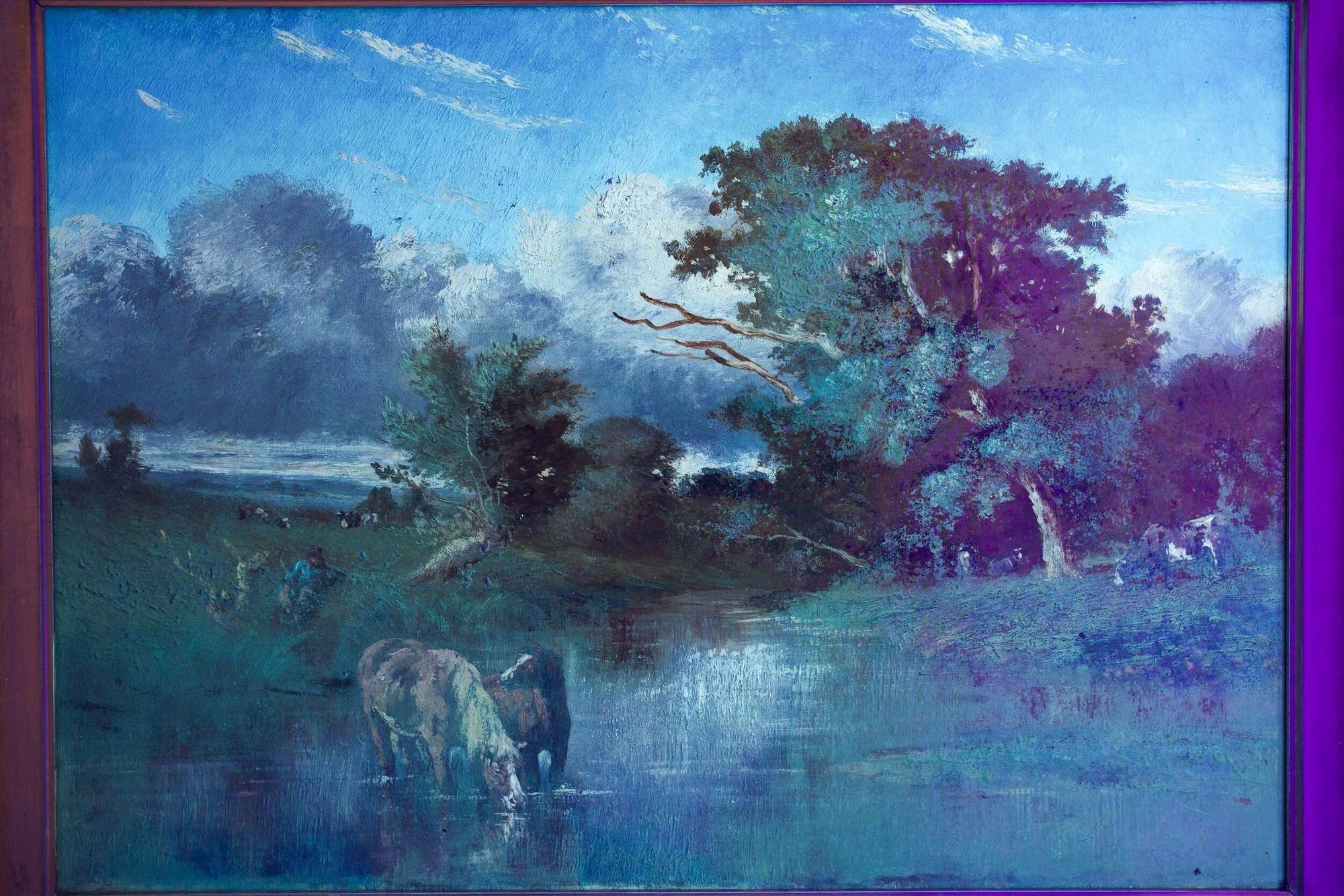 Tableau de paysage pastoral de Barbizon avec chevaux par Jules Dupré en vente 4