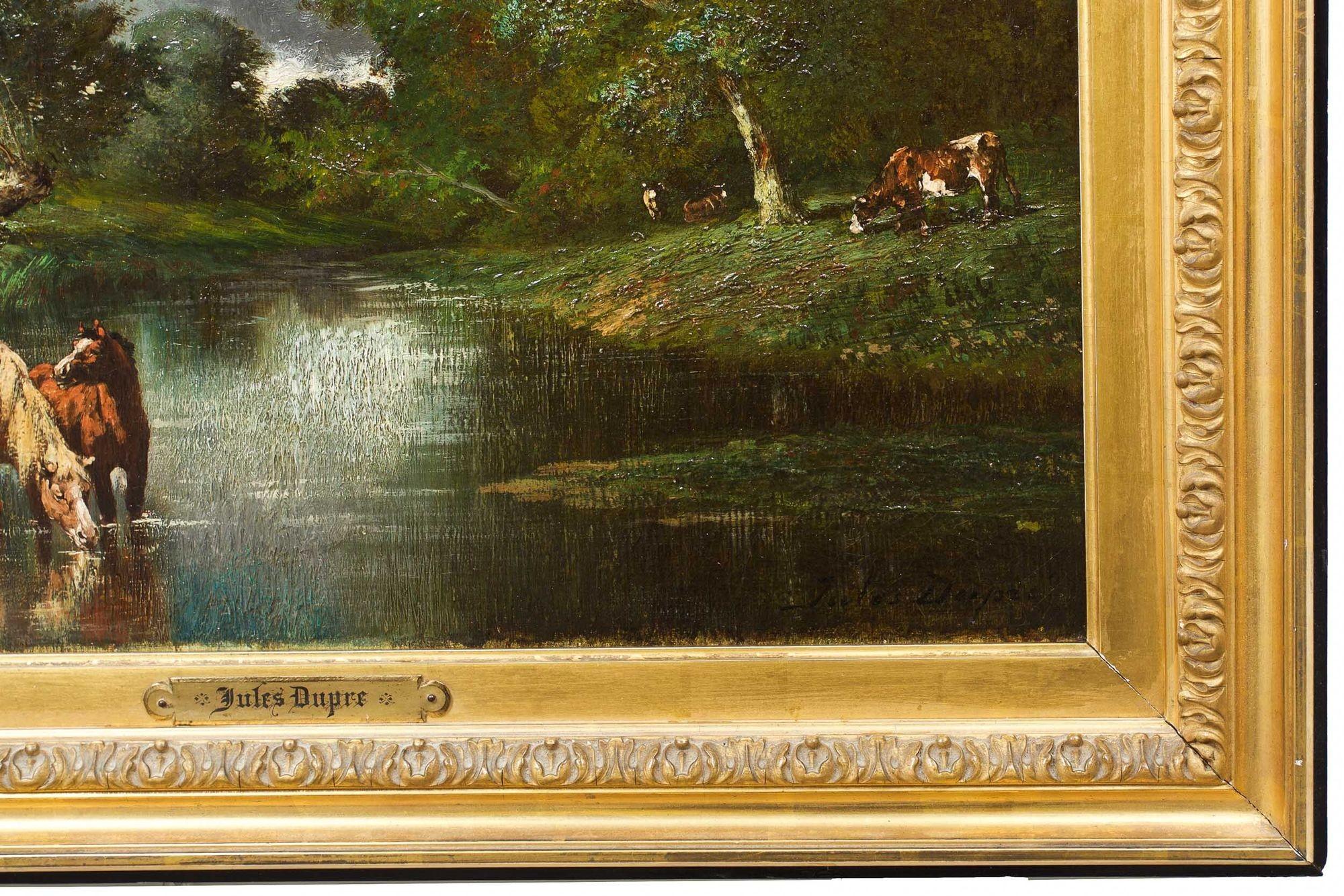 Pintura de paisaje pastoral francés de Barbizon con caballos de Jules Dupré en venta 9