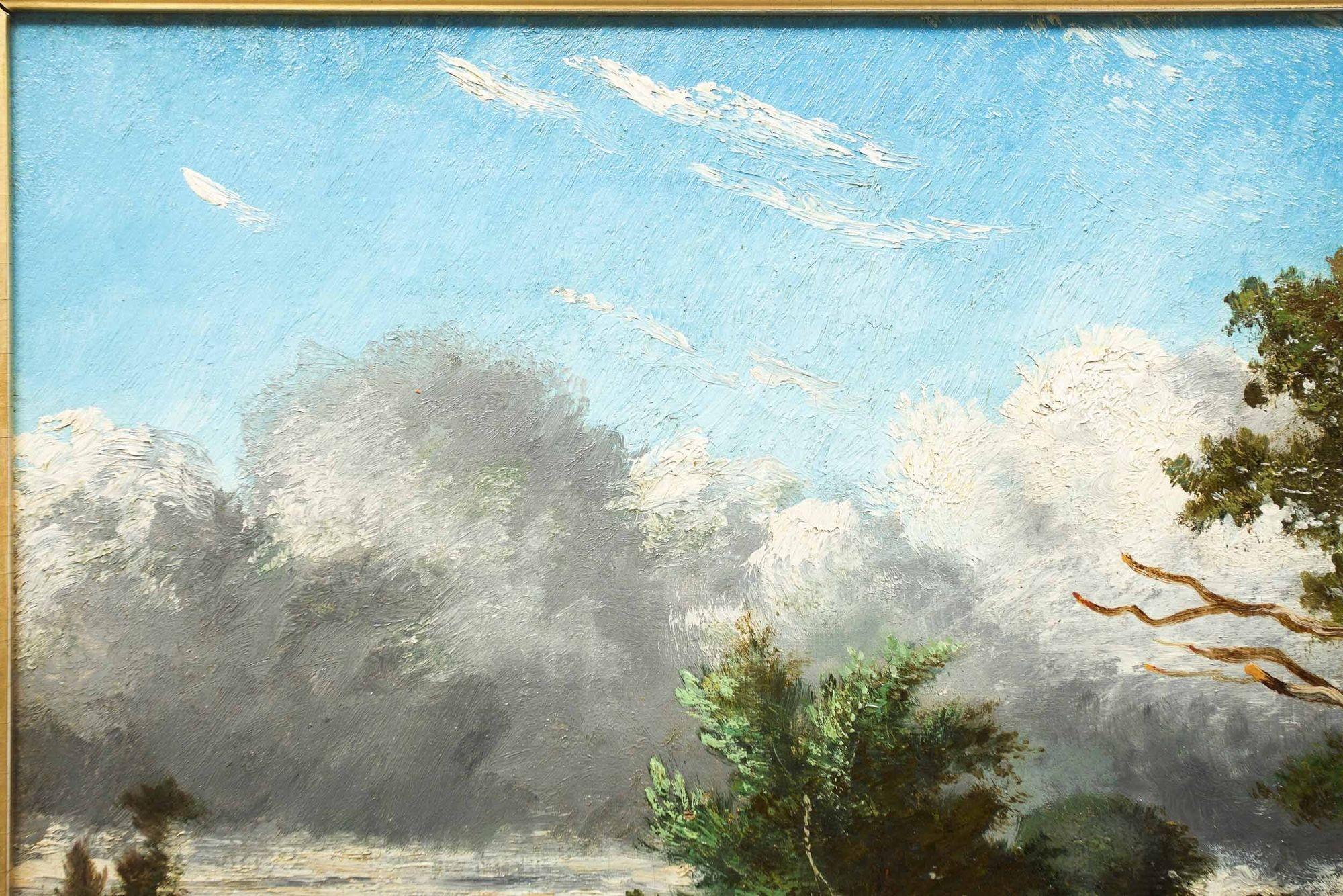 19th Century French Barbizon Pastoral Landscape Painting of Horses by Jules Dupré For Sale