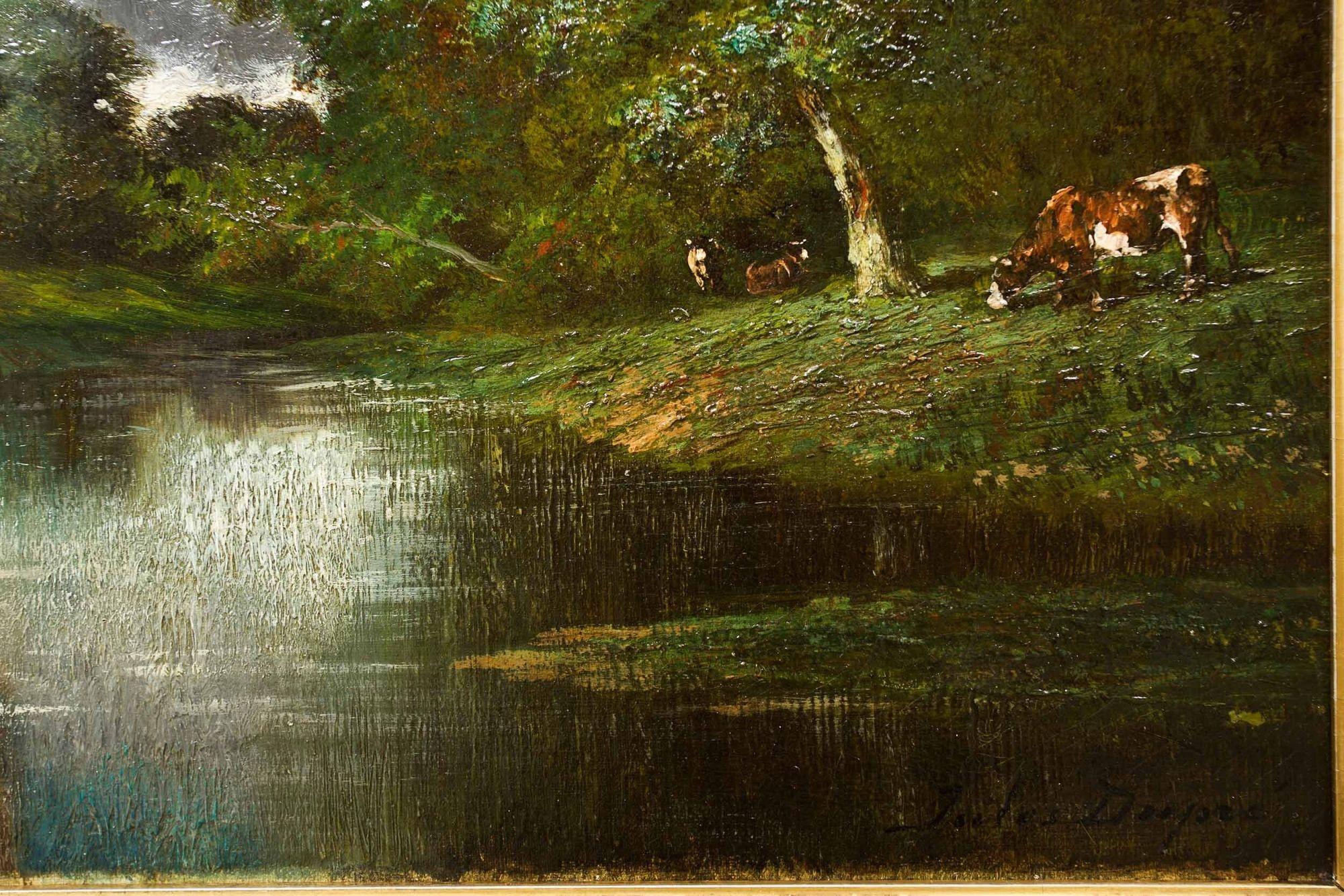 French Barbizon Pastoral Landscape Painting of Horses by Jules Dupré For Sale 1